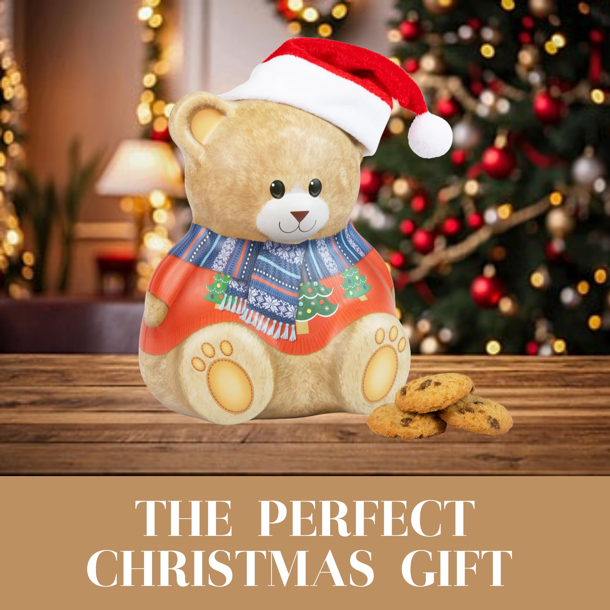 The Silver Crane Co. Christmas Bear Biscuit Tin - 200g Chocolate Chip Cookies | Vegetarian 5