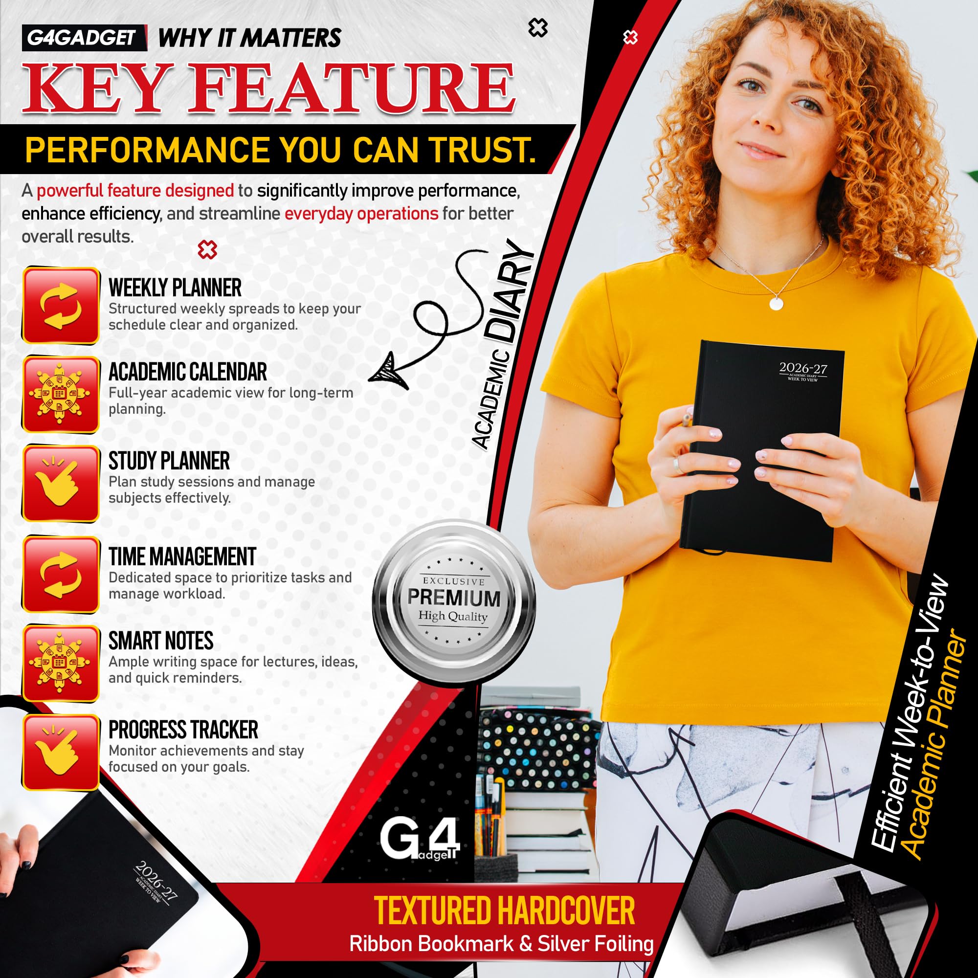 G4GADGET 2026-2027 Academic Diary - A5 Week To View, Black Hardback 3