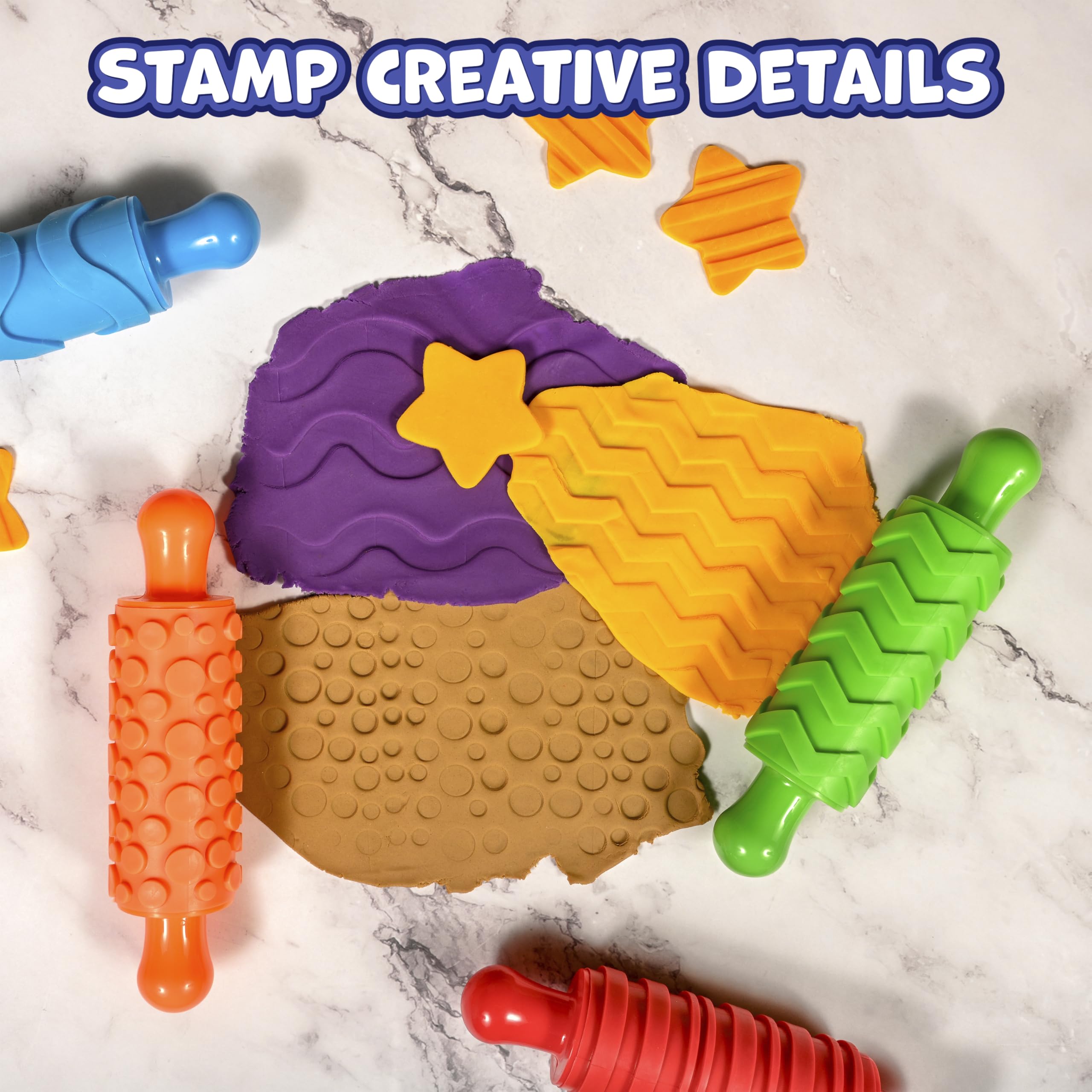 READY 2 LEARN Paint and Clay Texture Rollers - Set of 4 | Textured Dough Rolling Pins for Kids Ages 3+ 6