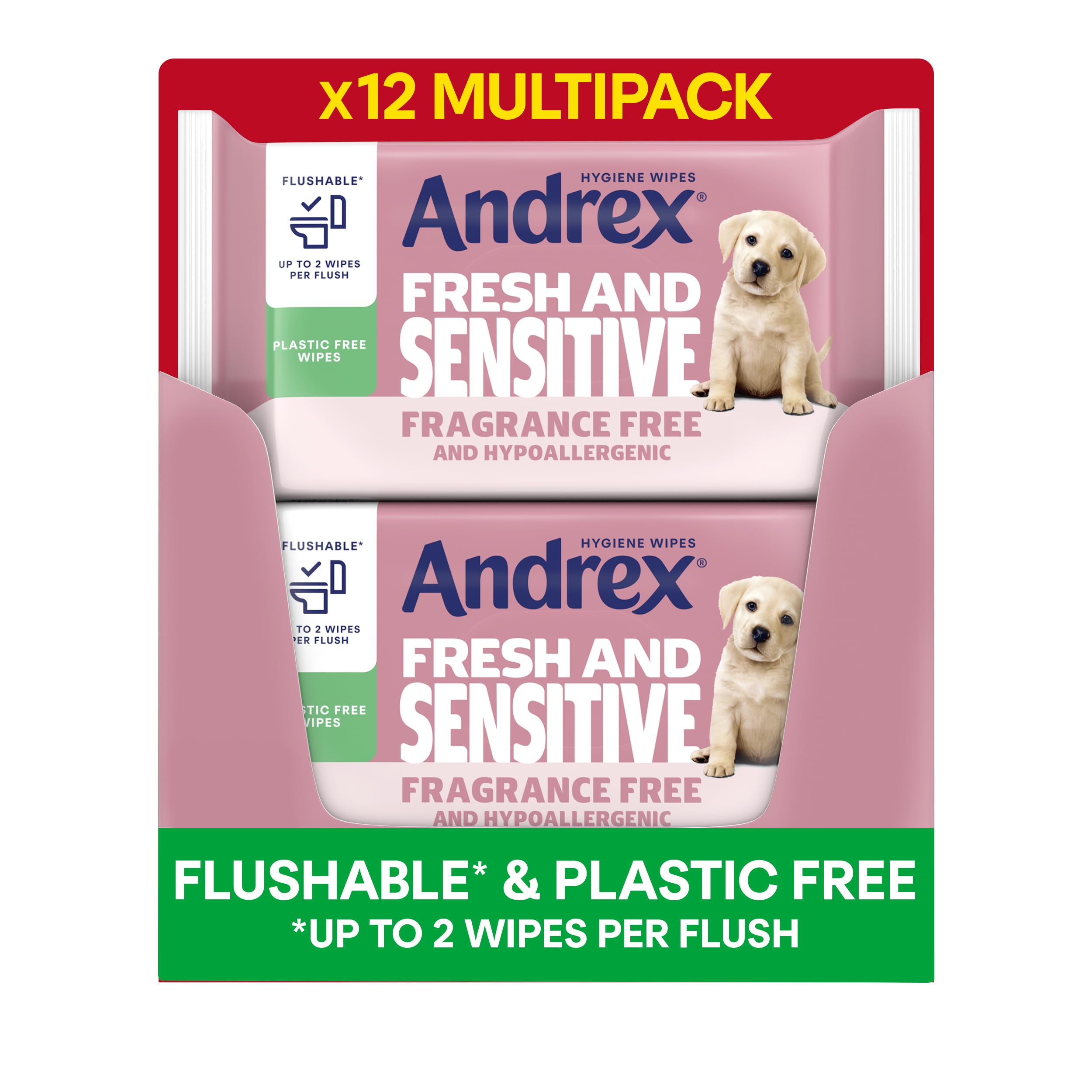 Andrex Fresh & Sensitive Hygiene Wipes - Hypoallergenic & Flushable | 12 Packs of 30 Sheets 1