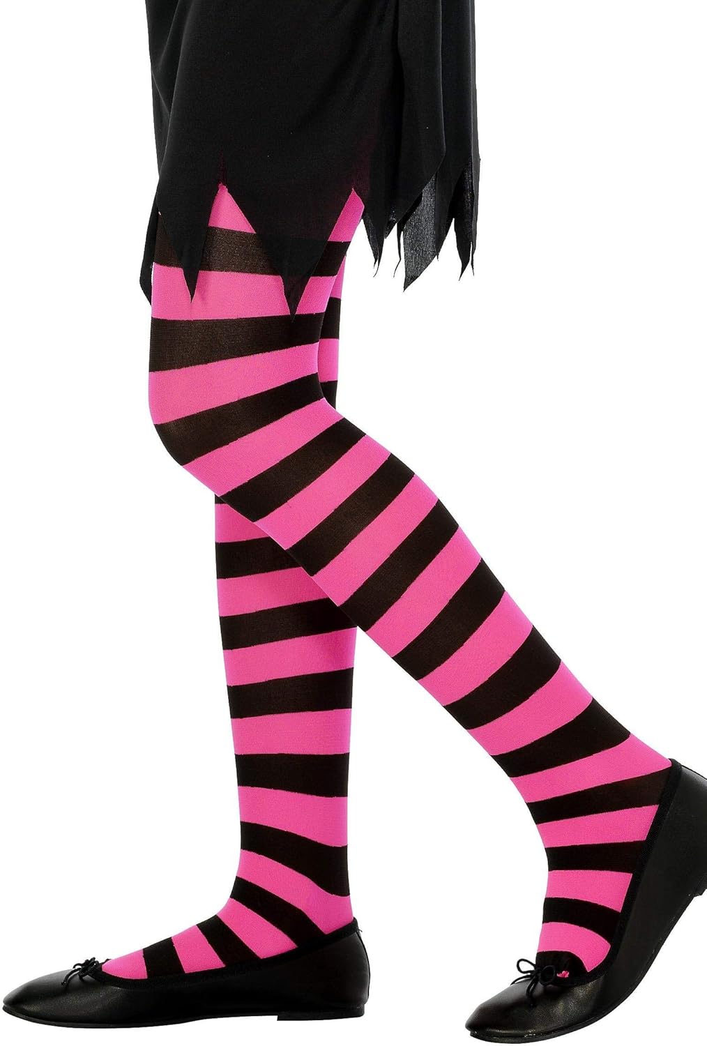 Smiffys Striped Tights - Black & Fuchsia, Age 6-12 Years