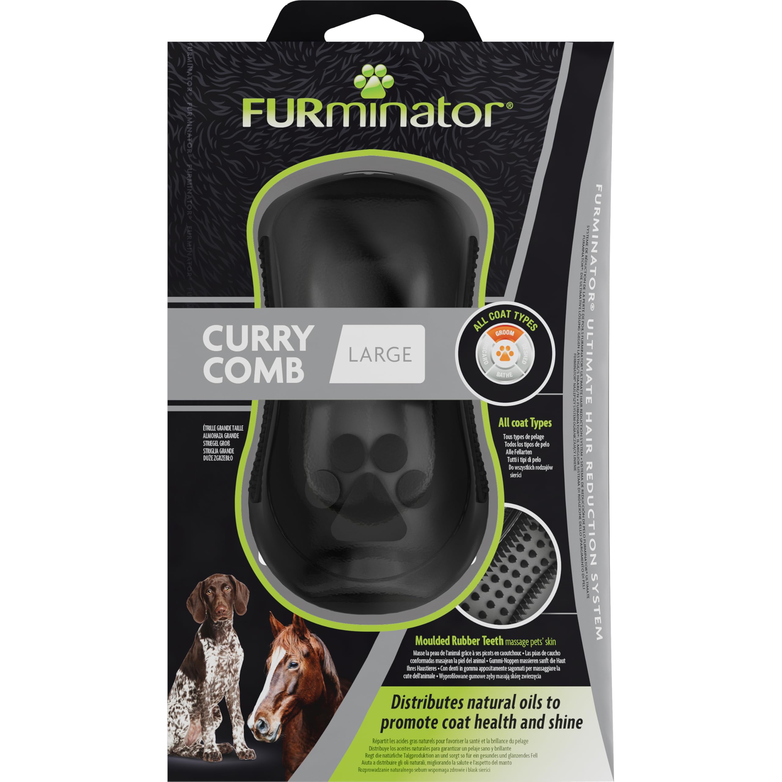 FURminator Curry Comb Large - Rubber Grooming Brush for Dogs & Horses, Removes Loose Hair & Dust, Massages Skin 2