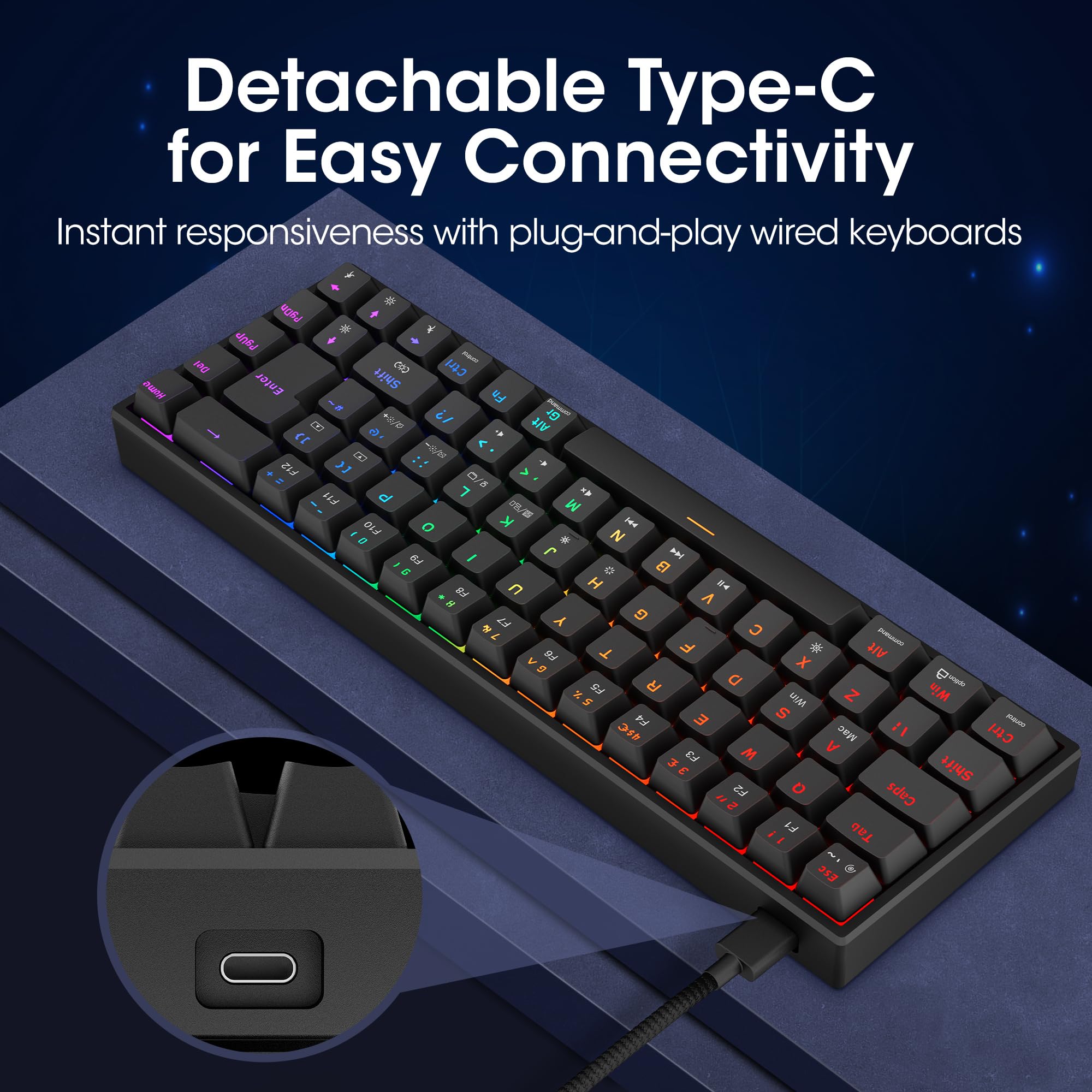 KOORUI MKC01 69-Key Mechanical Gaming Keyboard with RGB Backlighting (Red Switch, USB-C) 4