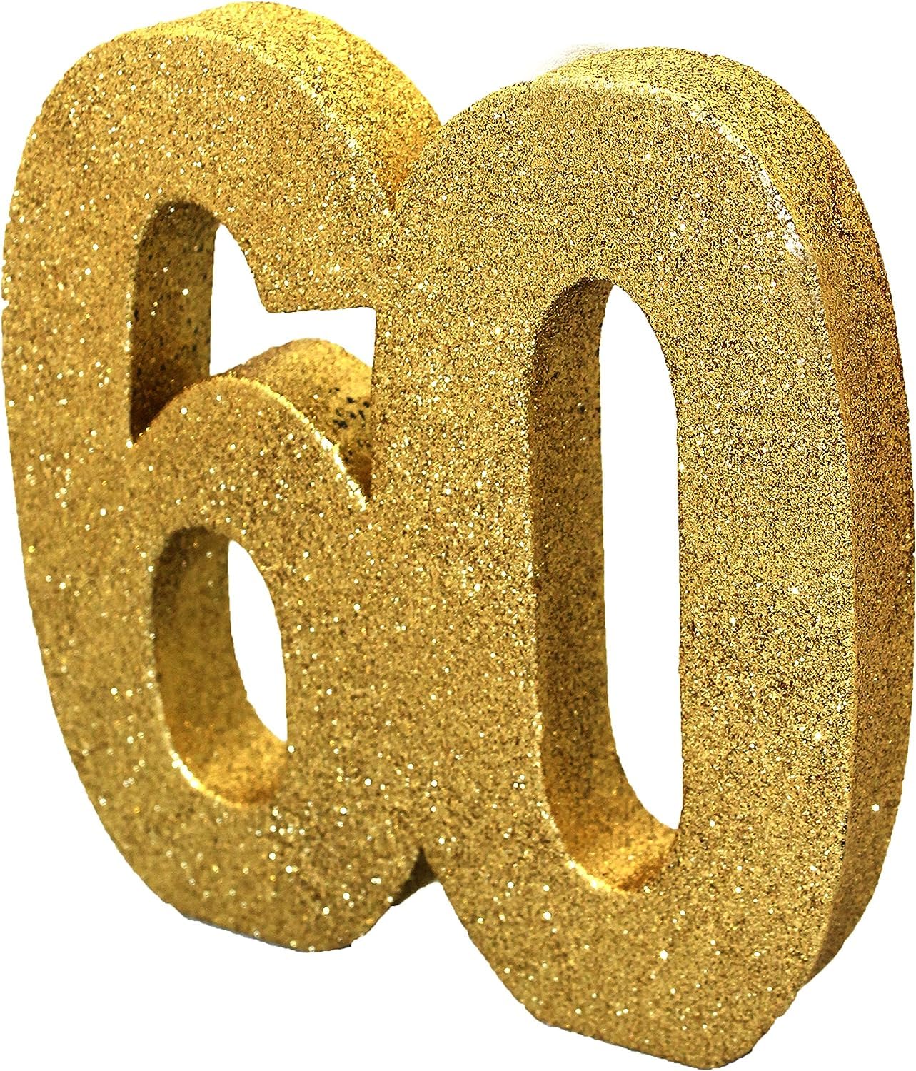 Anniversary House Number 60 Glitter Table Decoration - Gold | Weighted | Reusable 1