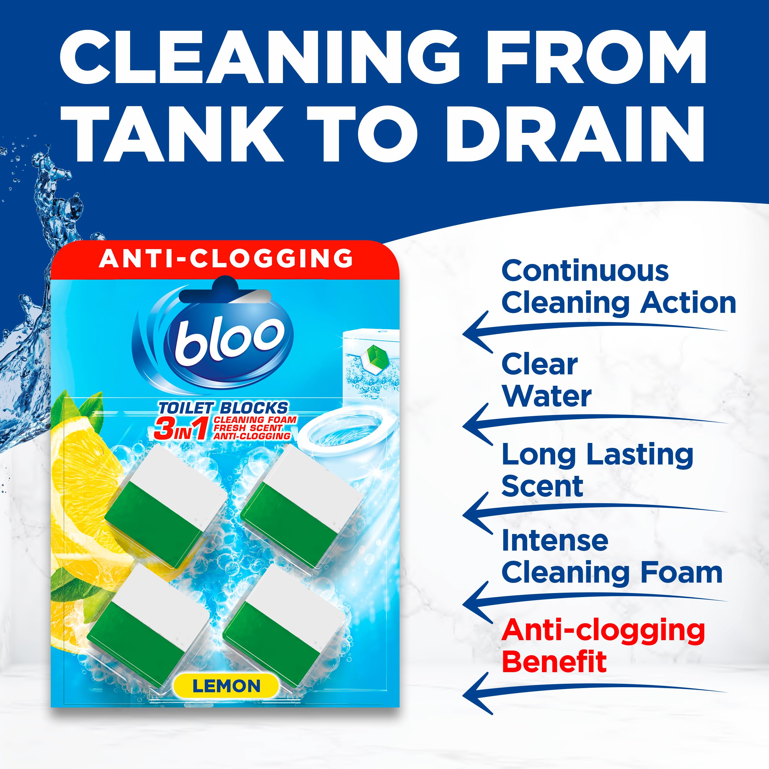 Bloo Toilet Blocks - 4 Count Pack, Lemon Scent, Limescale Remover 2