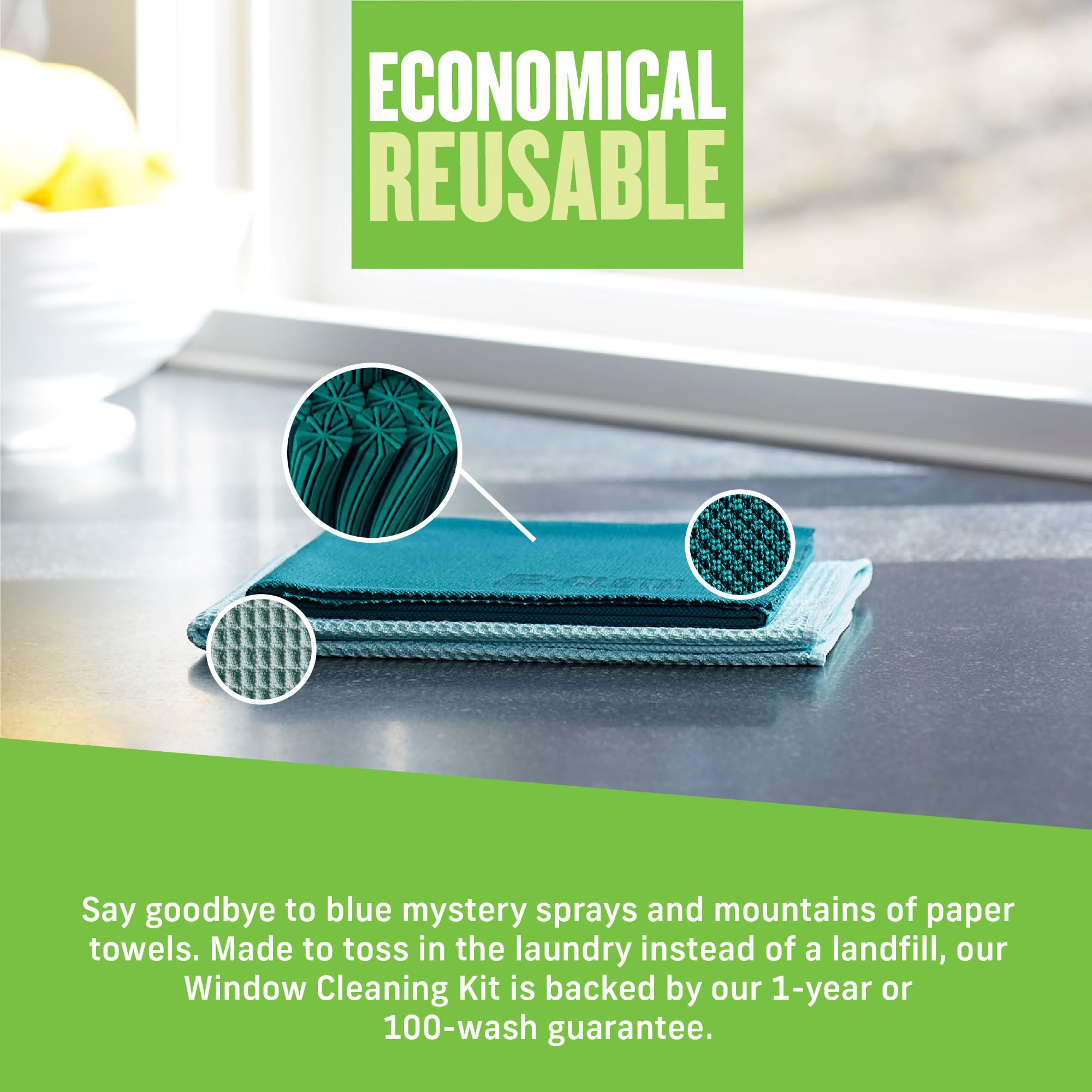 E-Cloth Window Cleaner Kit - Streak-Free Cleaning with Just Water | Microfiber | Green 4