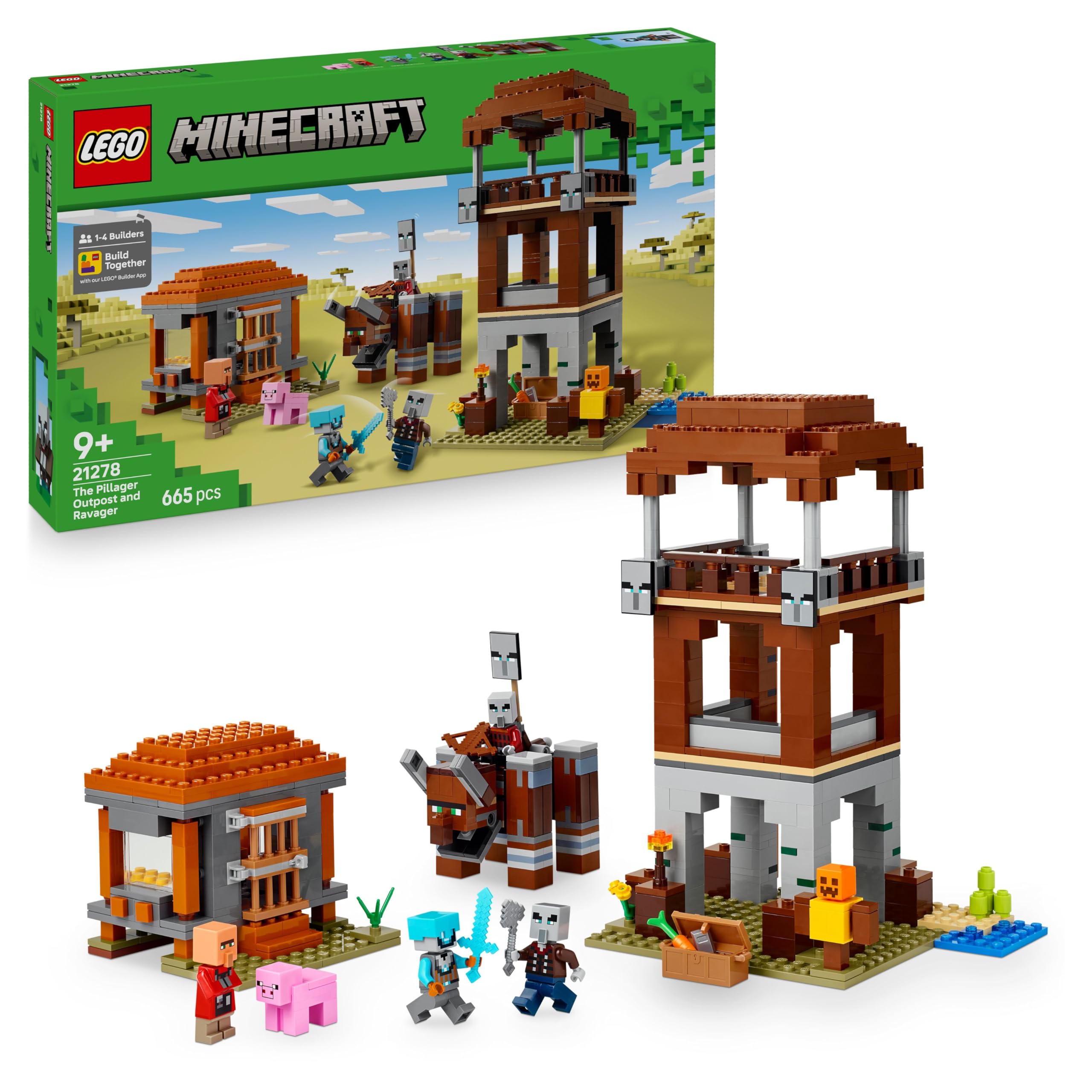 LEGO Minecraft The Pillager Outpost and Ravager - 665-Piece Building Set for Kids 9+
