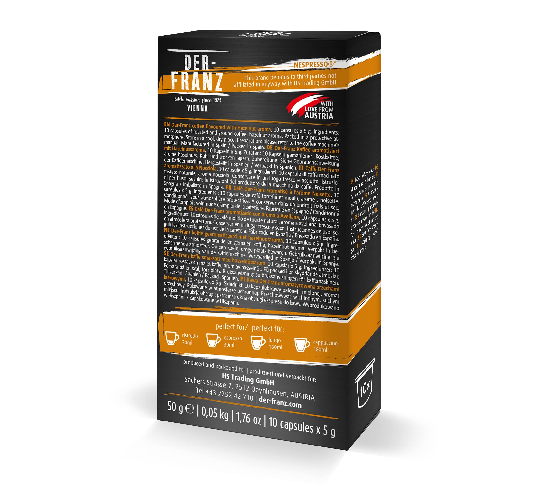 Der-Franz Nespresso Compatible Coffee Capsules - Hazelnut Flavor | 60 Count (6x10)