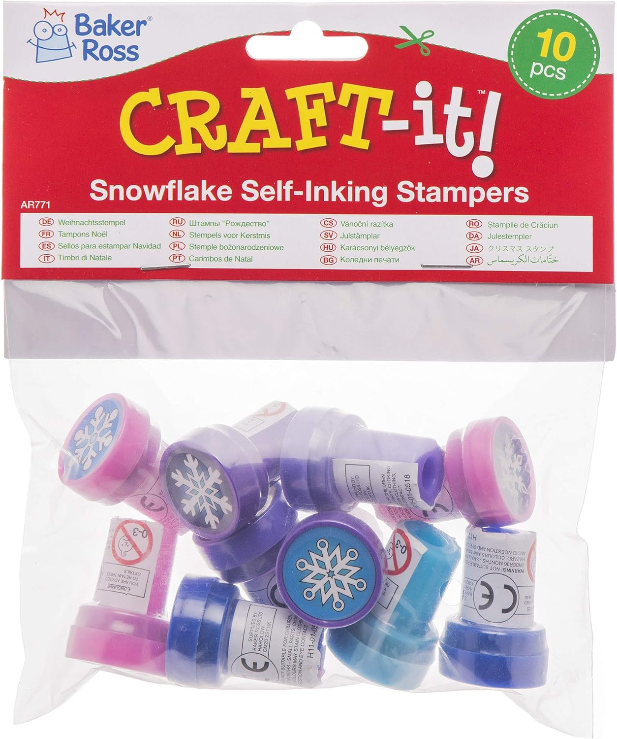 Baker Ross AR771 Self-Inking Snowflake Stamps - Arts & Crafts for Kids 3