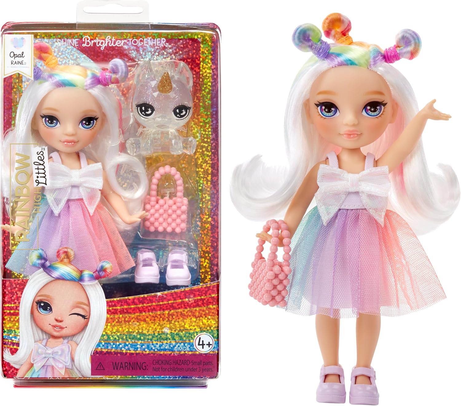 Rainbow High Littles - Opal Raine - 14 cm Posable Fashion Doll with Magical Unicorn Pet 1