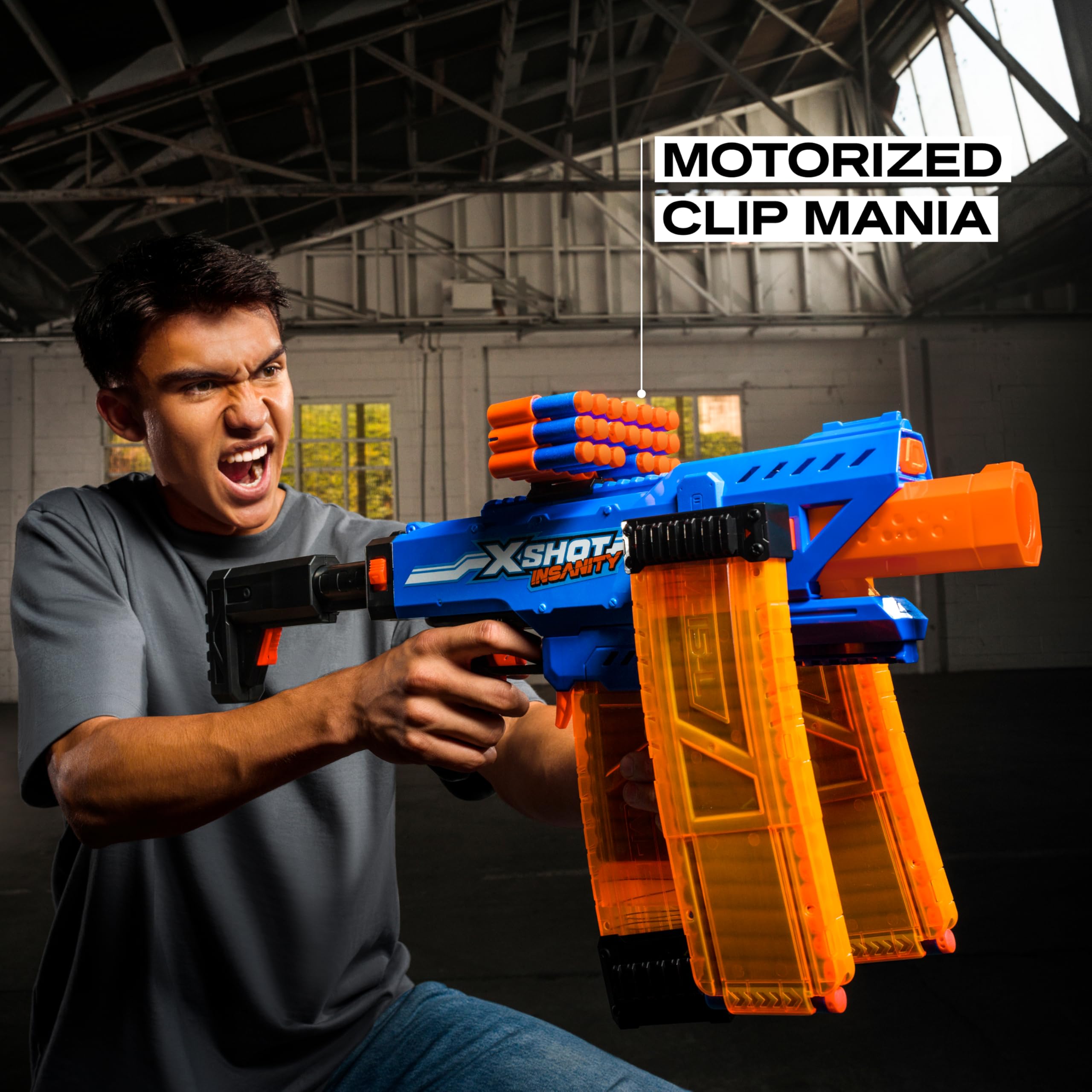 XSHOT Insanity Motorized Clip Mania Dart Blaster with 72 Darts | Fires up to 30m