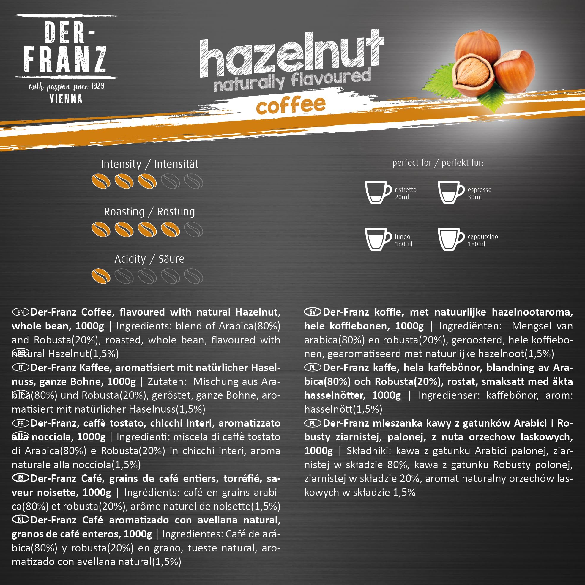Der-Franz Hazelnut Flavoured Roasted Whole Coffee Beans - 1 kg | Intensity 3/5 | UTZ Certified 2