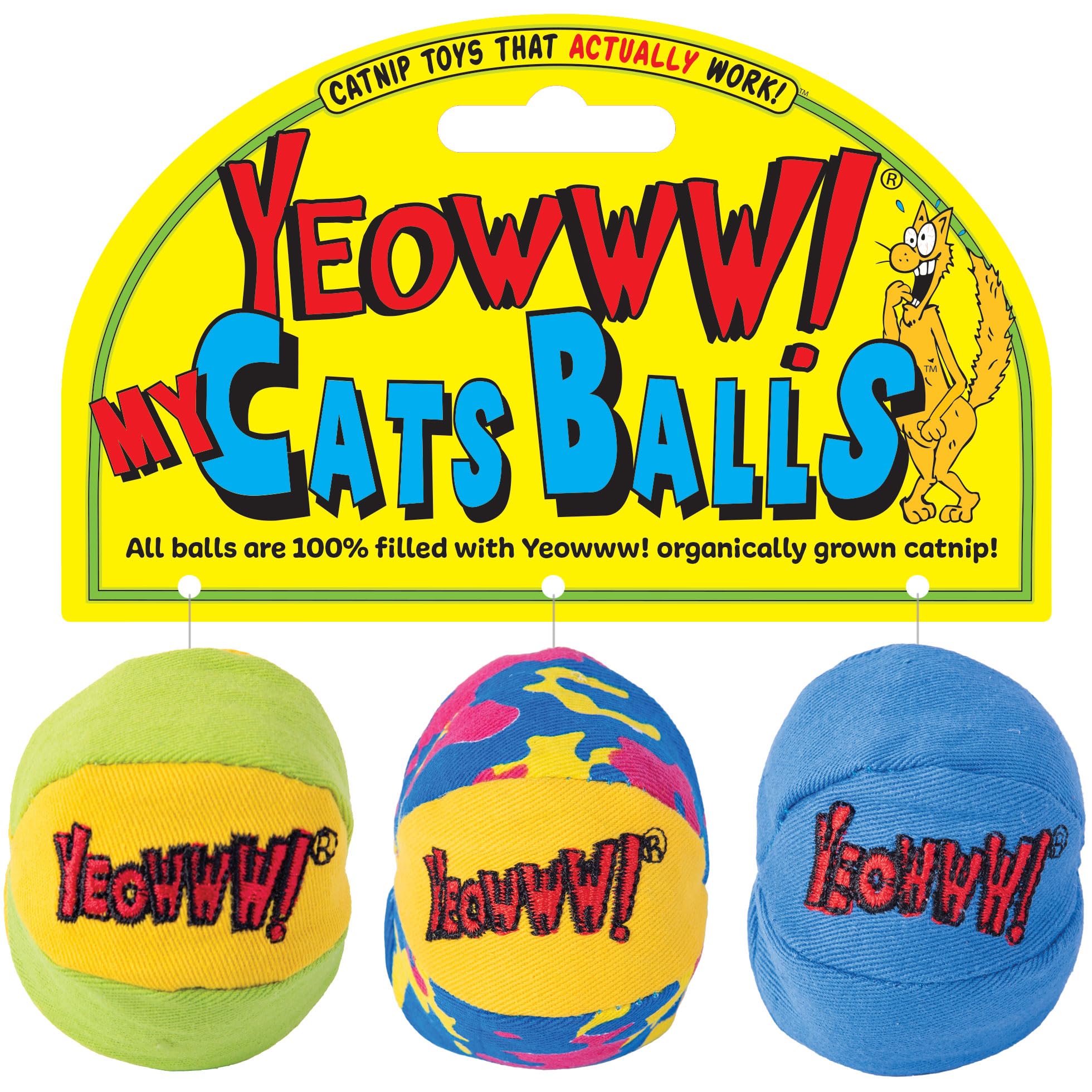 YEOWWW My Cats Balls Cat Toy - Pack of 3 Assorted, 100% Organic Catnip Filled 1