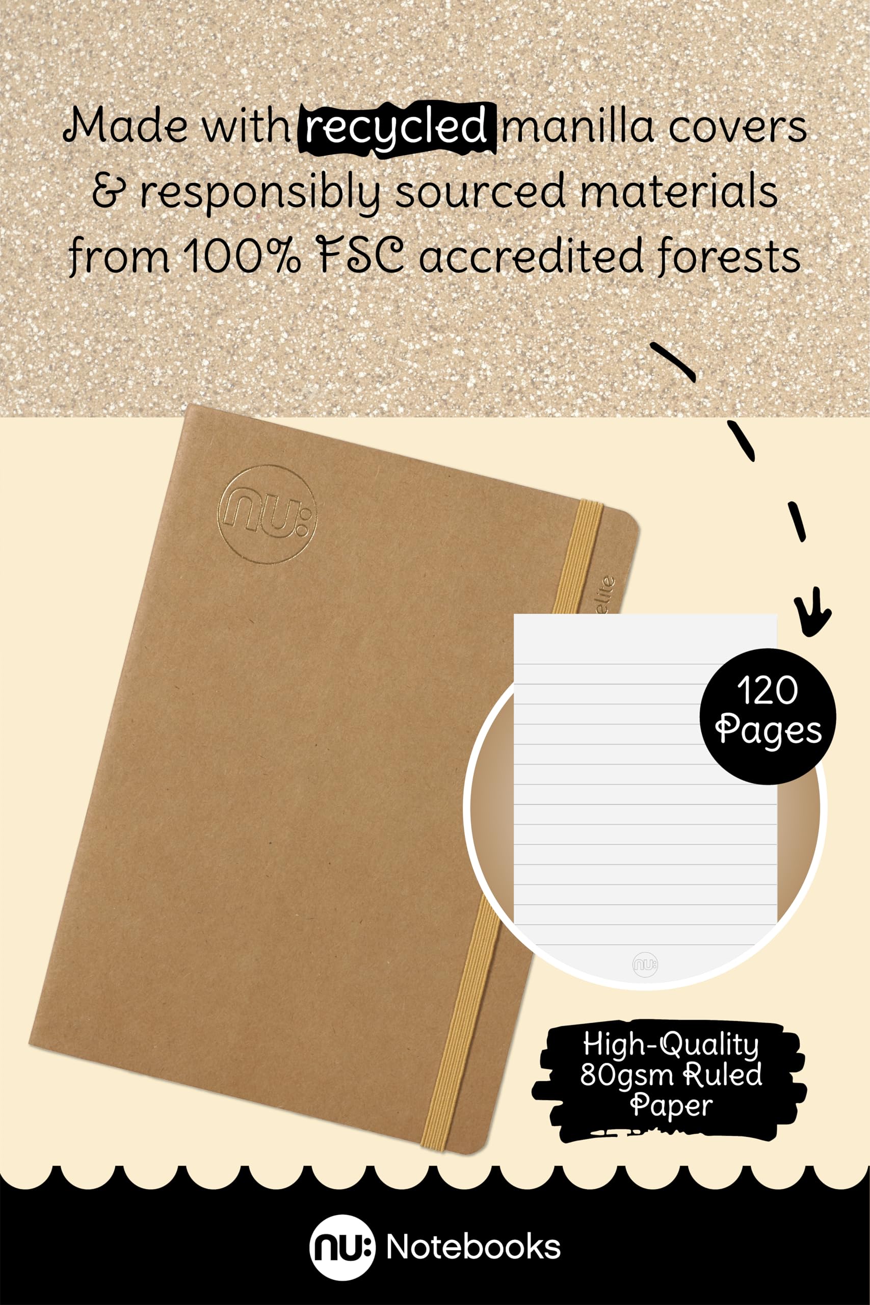 nu: Kraft Range A6 Stitched Spine Memo Book - Manilla Card Cover, 120 Pages, Pack of 3