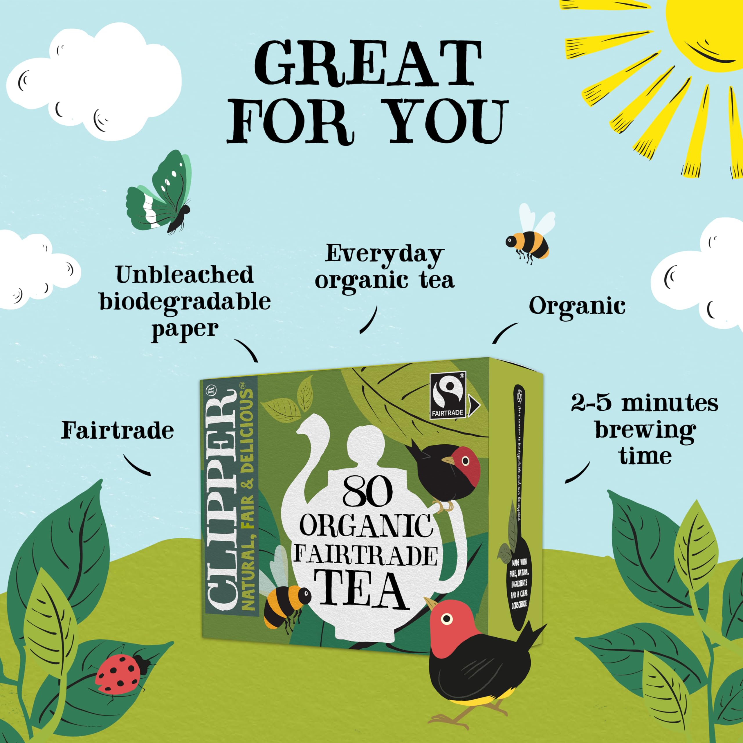 Clipper Organic Everyday Fairtrade Teabags | 80 Black Tea Bags | Unbleached, Biodegradable 13
