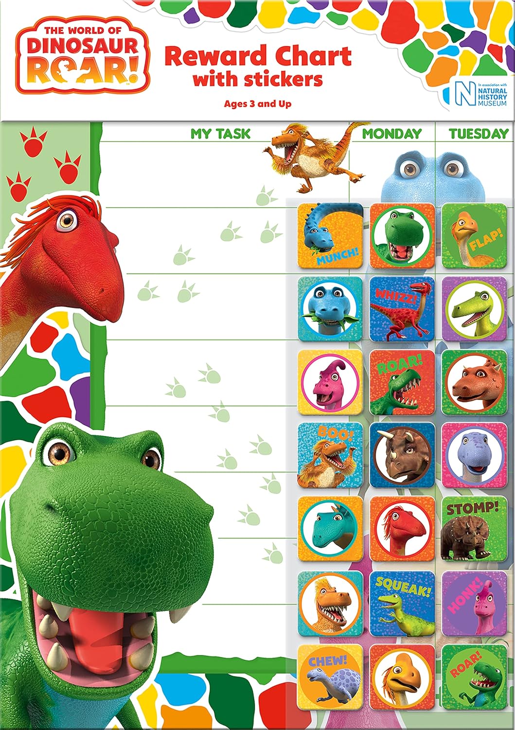 Dinosaur Roar Reward Chart - Reusable Foil Stickers & Wipe-Clean A3 Learning Chart 1