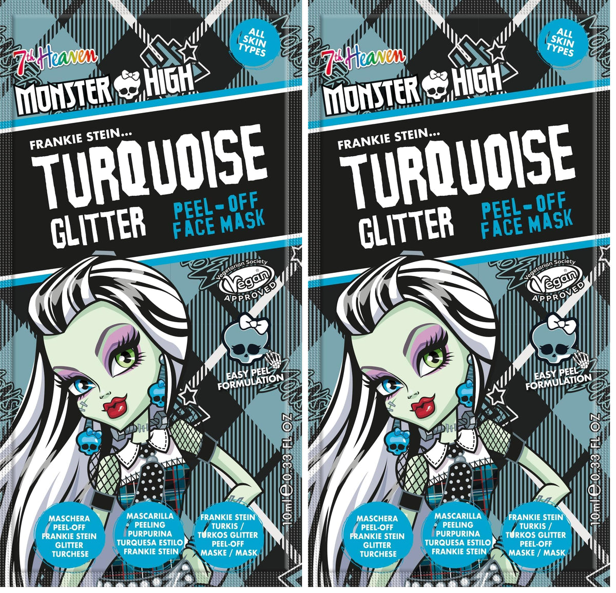 7th Heaven Monster High Frankie Stein Turquoise Glitter Peel-Off Face Mask - 10 ml, Pack of 2
