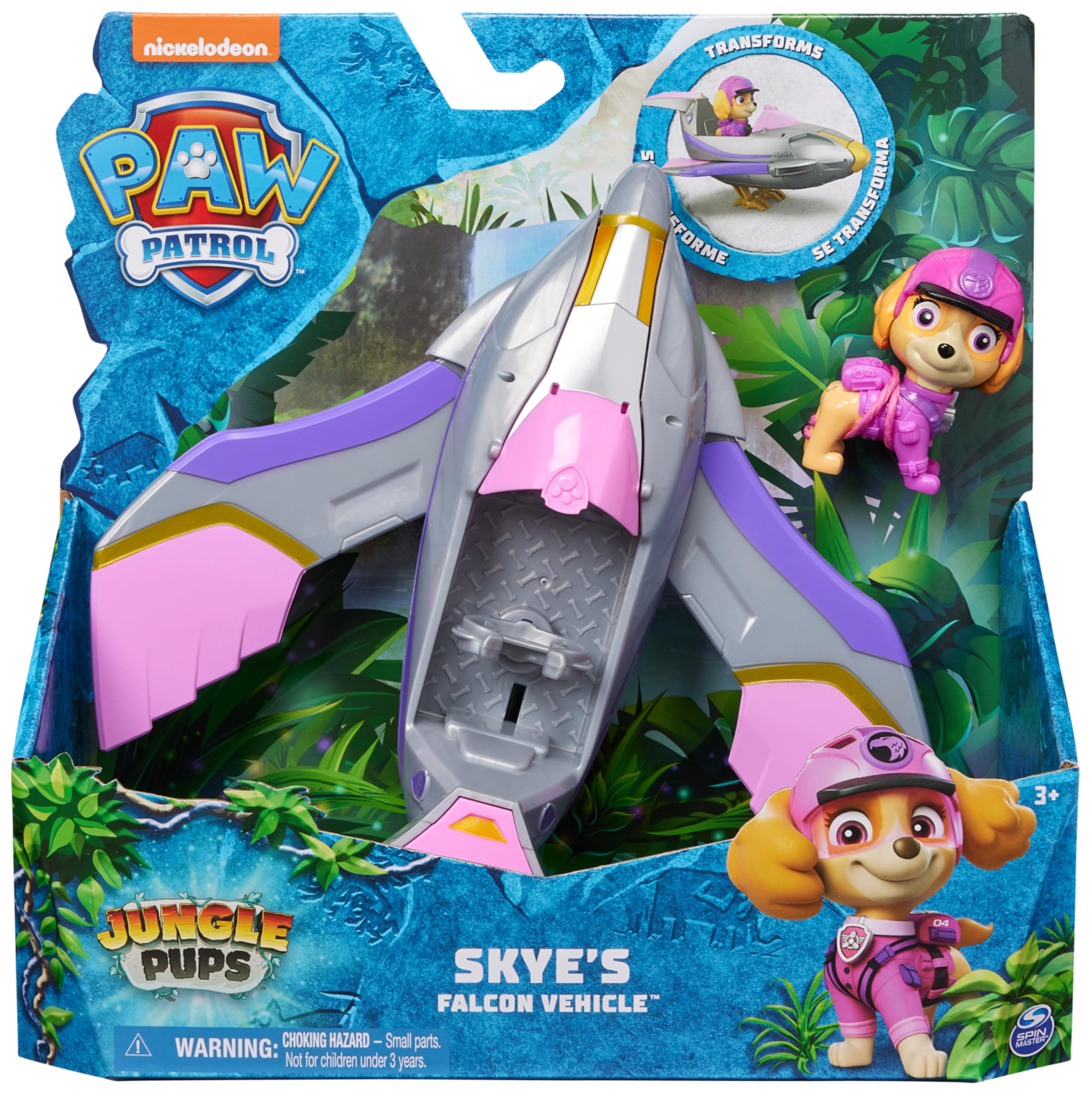 Paw Patrol Jungle Pups Skye Falcon Vehicle - Transforming Toy Jet with Collectible Action Figure, Ages 3+ 7