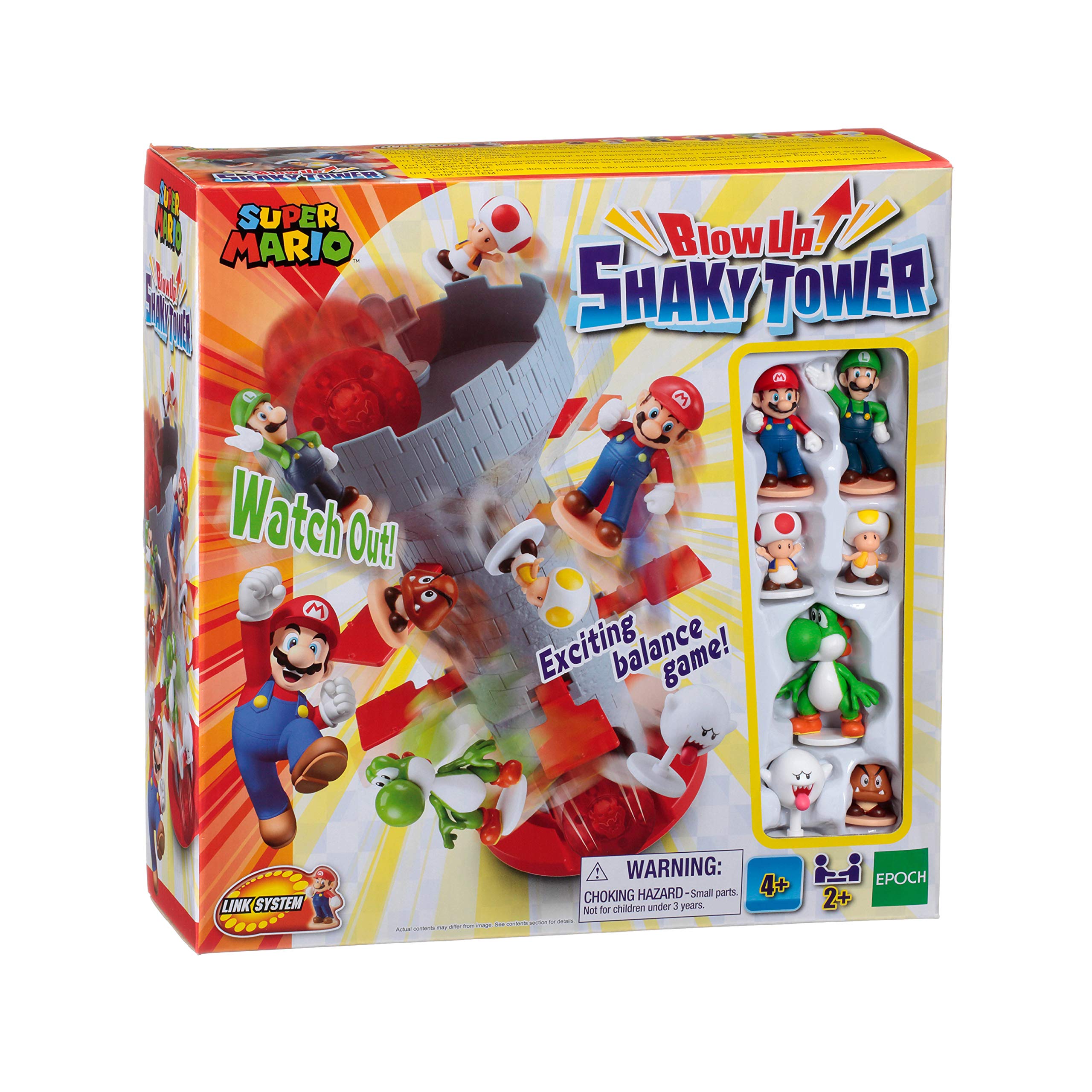 EPOCH Super Mario Blow Up! Shaky Tower Stacking Game | 7 Character Figures | Ages 4+