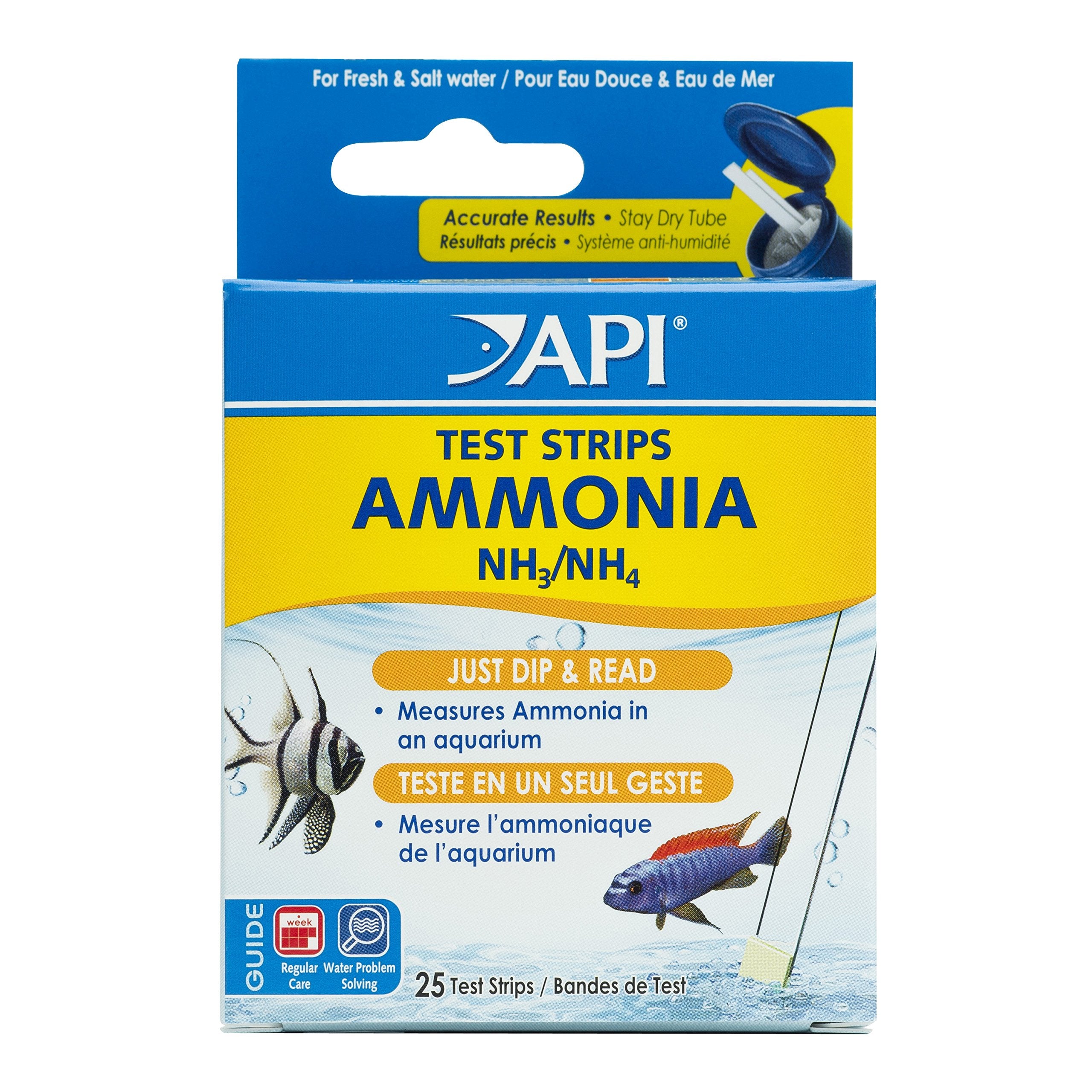 API AMMONIA TEST STRIPS - Freshwater & Saltwater Aquarium Water Quality Test Kit | 25 Strips