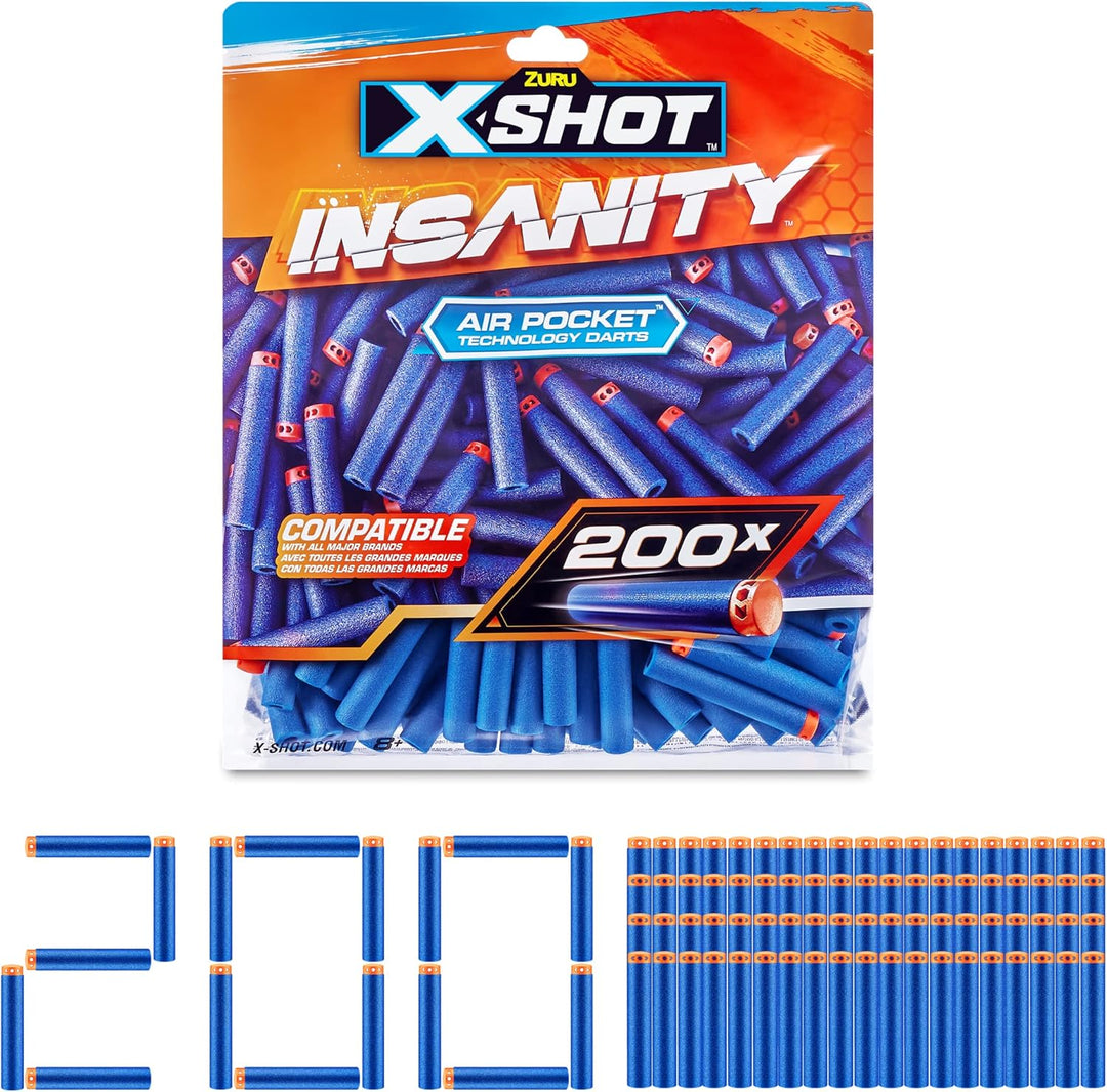 XShot Insanity 200 Dart Refill Pack by ZURU - Air Pocket Technology Darts for XShot and Compatible Foam Blasters