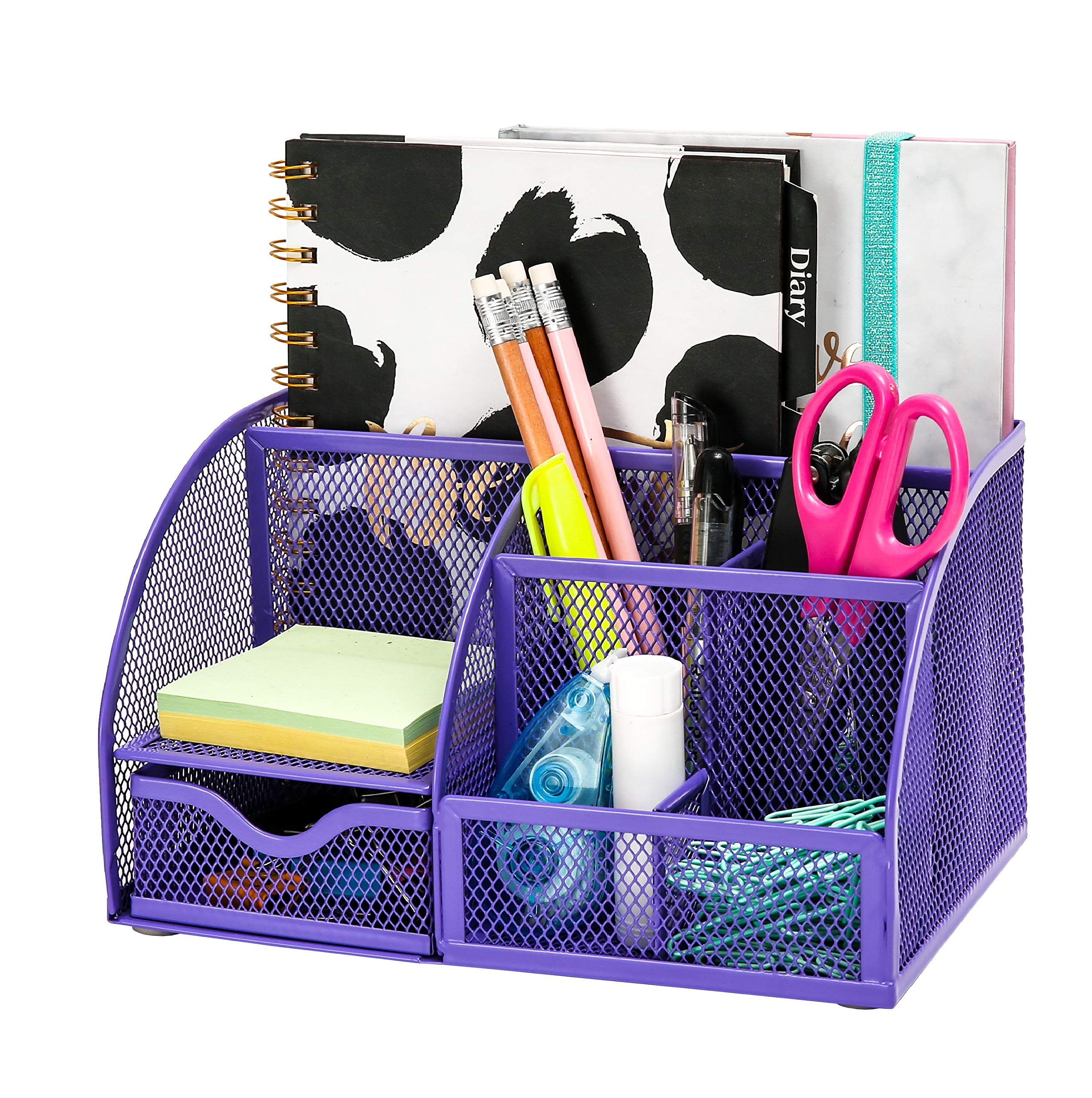EXERZ Mesh Desk Organiser - 7 Compartments, Powder Coated Iron, Scratchproof | 22cm L