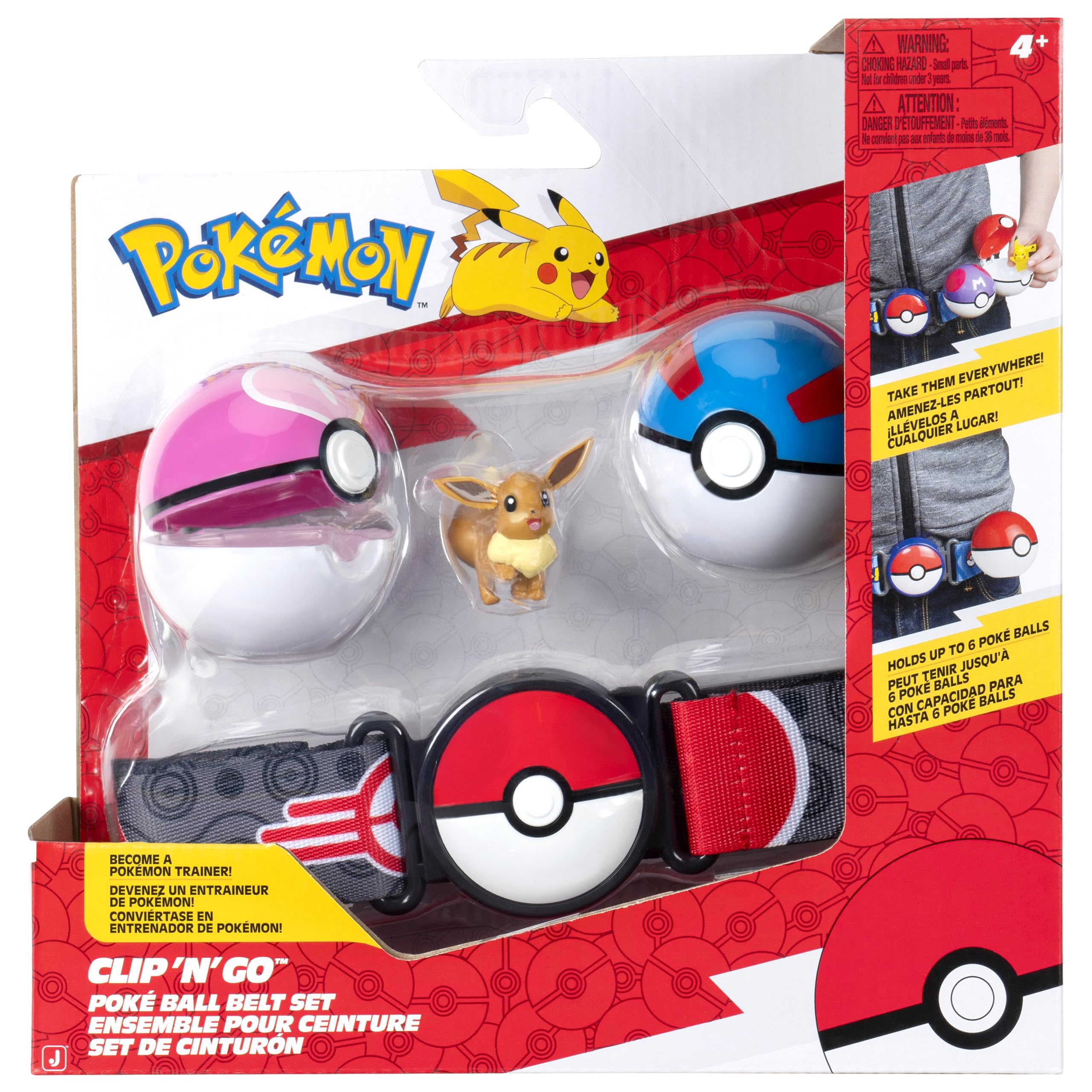 Pokémon Eevee Clip ‘N’ Go Belt Set - 2-Inch Figure, Great Ball, Love Ball | Wearable Themed Belt 2