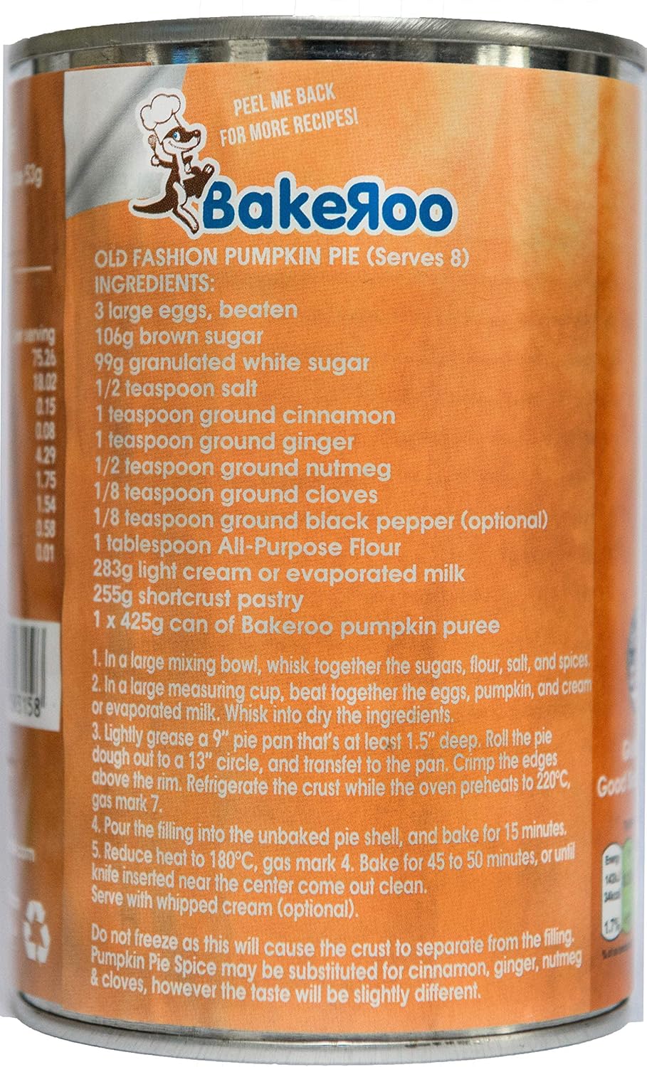 Bakeroo Tinned Pumpkin Puree (Pumpkin Pie Filling), 100% Natural - Pack of 3, 425g Each 6