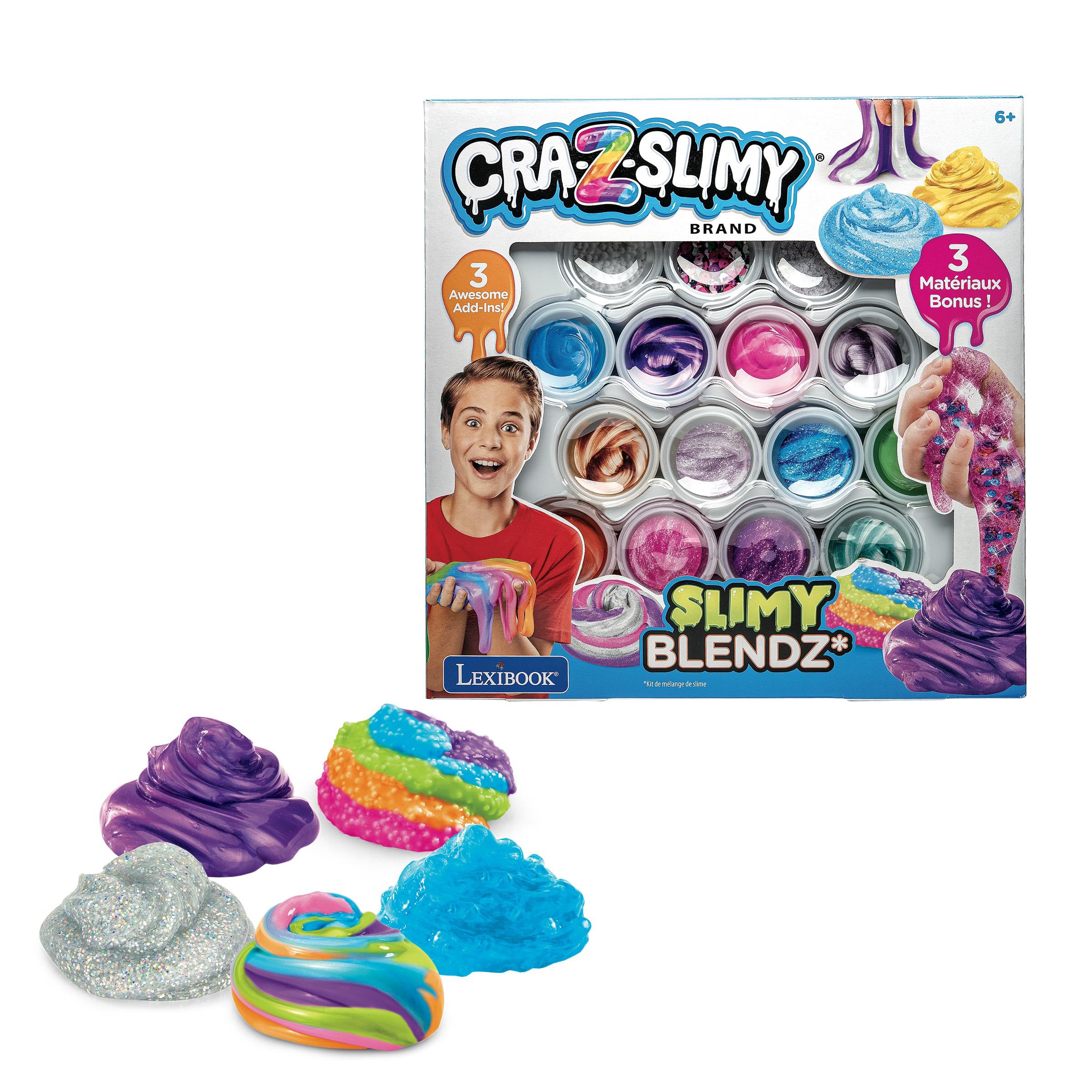 LEXIBOOK Slimy Mix Kit - 12 Colors | Glitter, Foam Beads, Pearls | Sensory & Creativity Toy