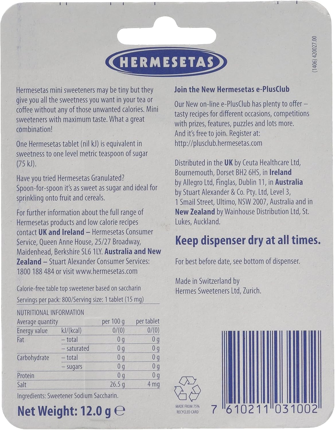 Hermesetas Mini Sweeteners 800 Tablets - Sugar Substitute for Diabetics 5
