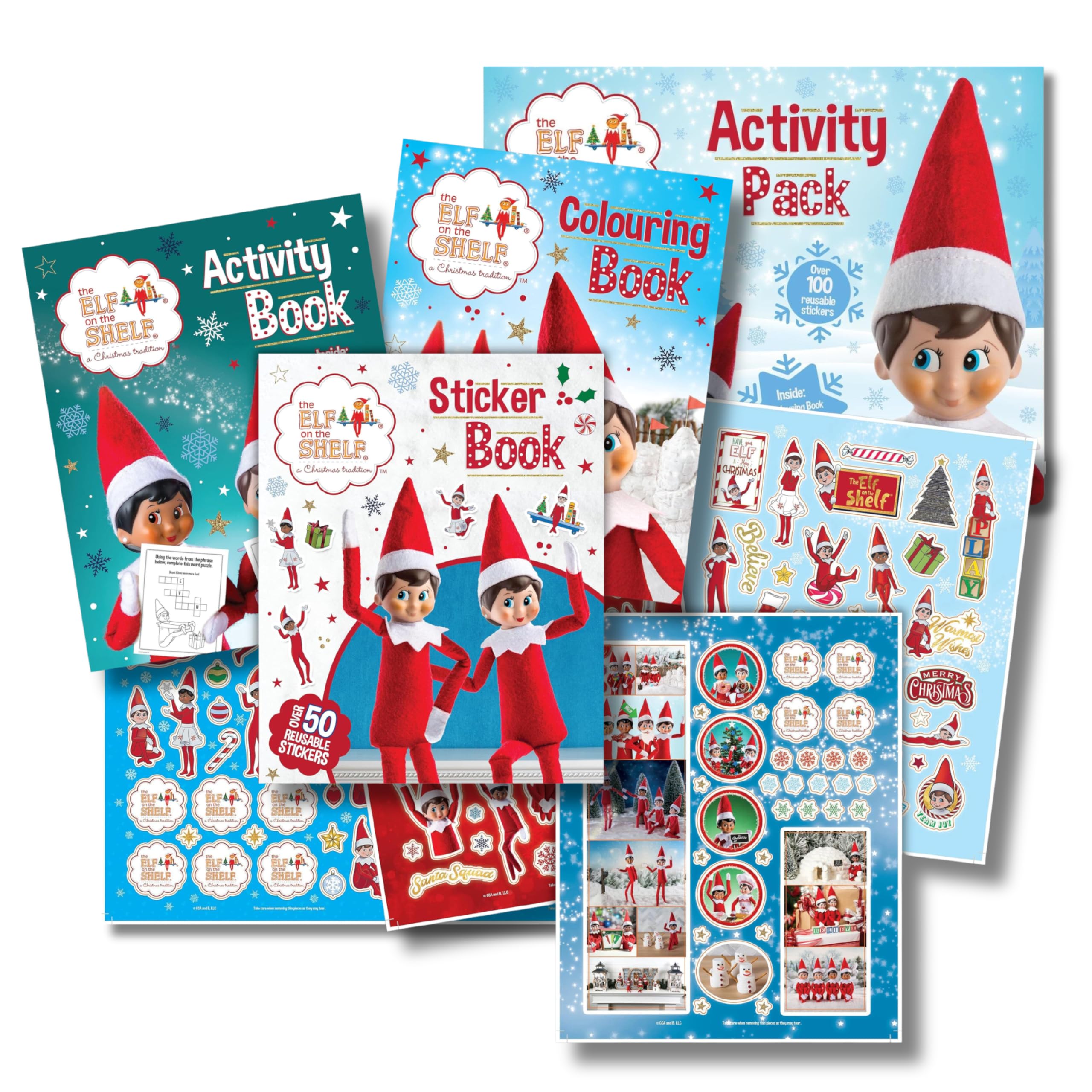 Elf on the Shelf Christmas Activity Pack - Coloring, Sticker & Activity Books with 100+ Reusable Stickers
