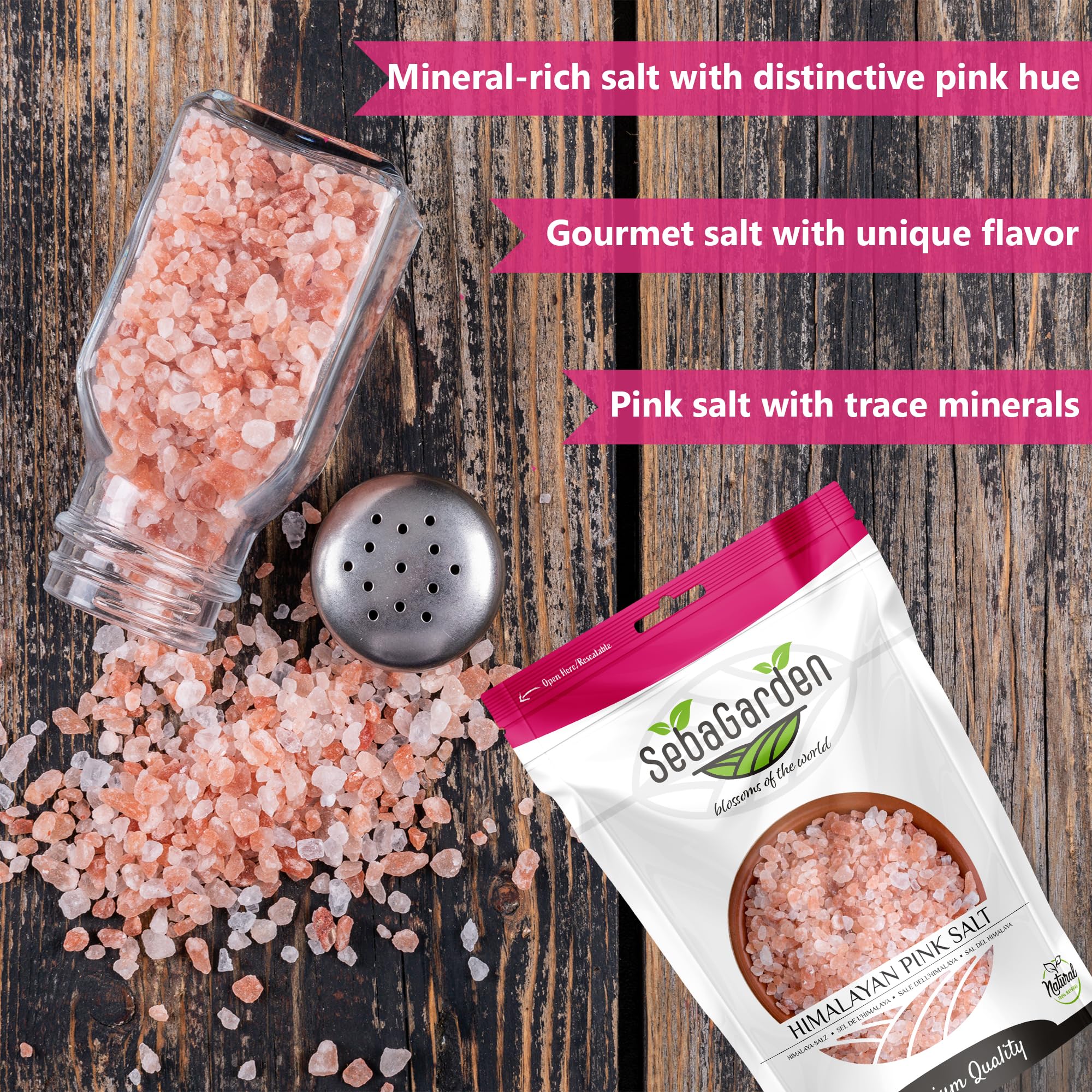 Seba Garden 100% Pure Himalayan Pink Salt - Extra Fine, 1kg Resealable Doypack | Mineral Rich 5