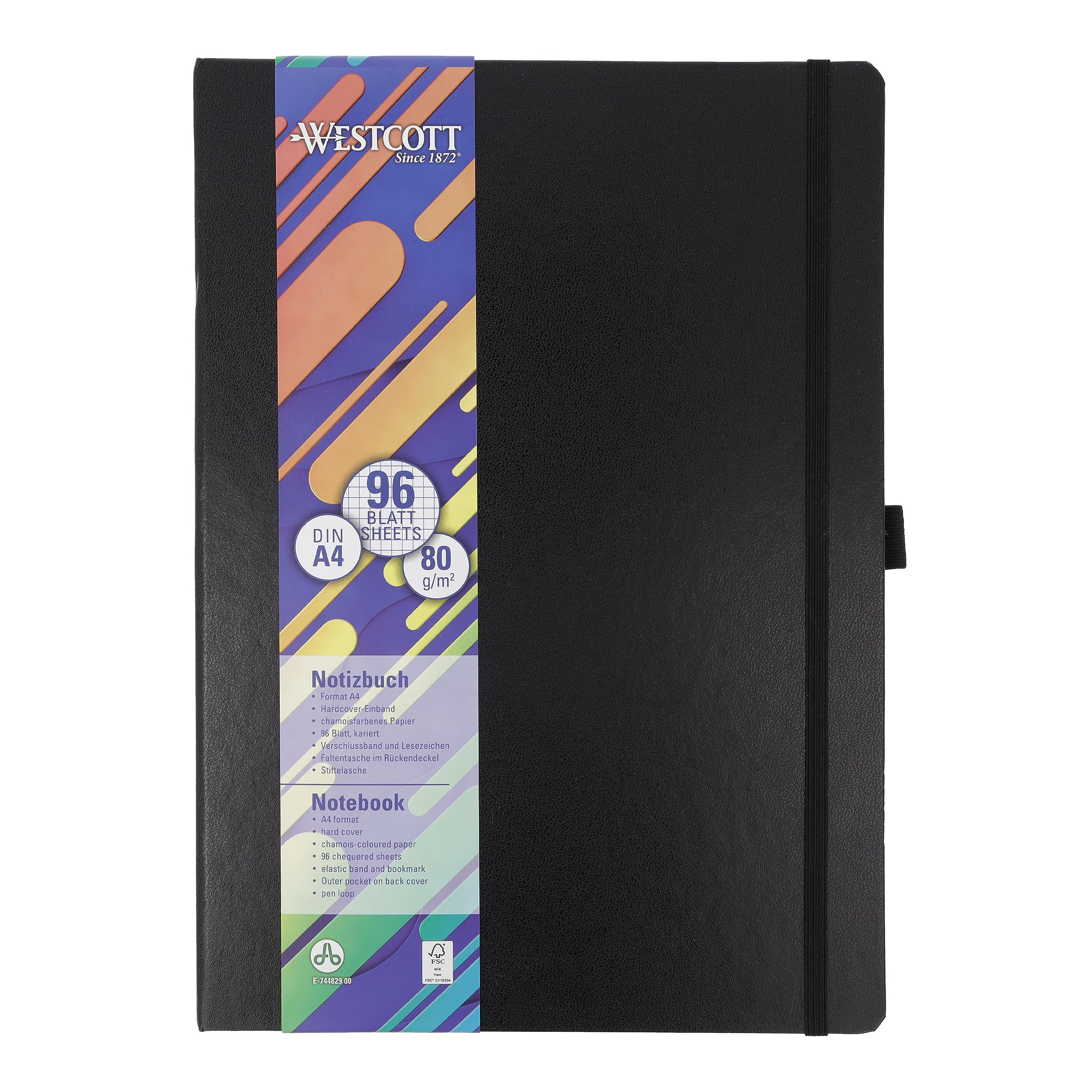 Westcott Notebook - A4 Squared, 192 Pages, Black Hardcover | 80 g/m² FSC Paper 1