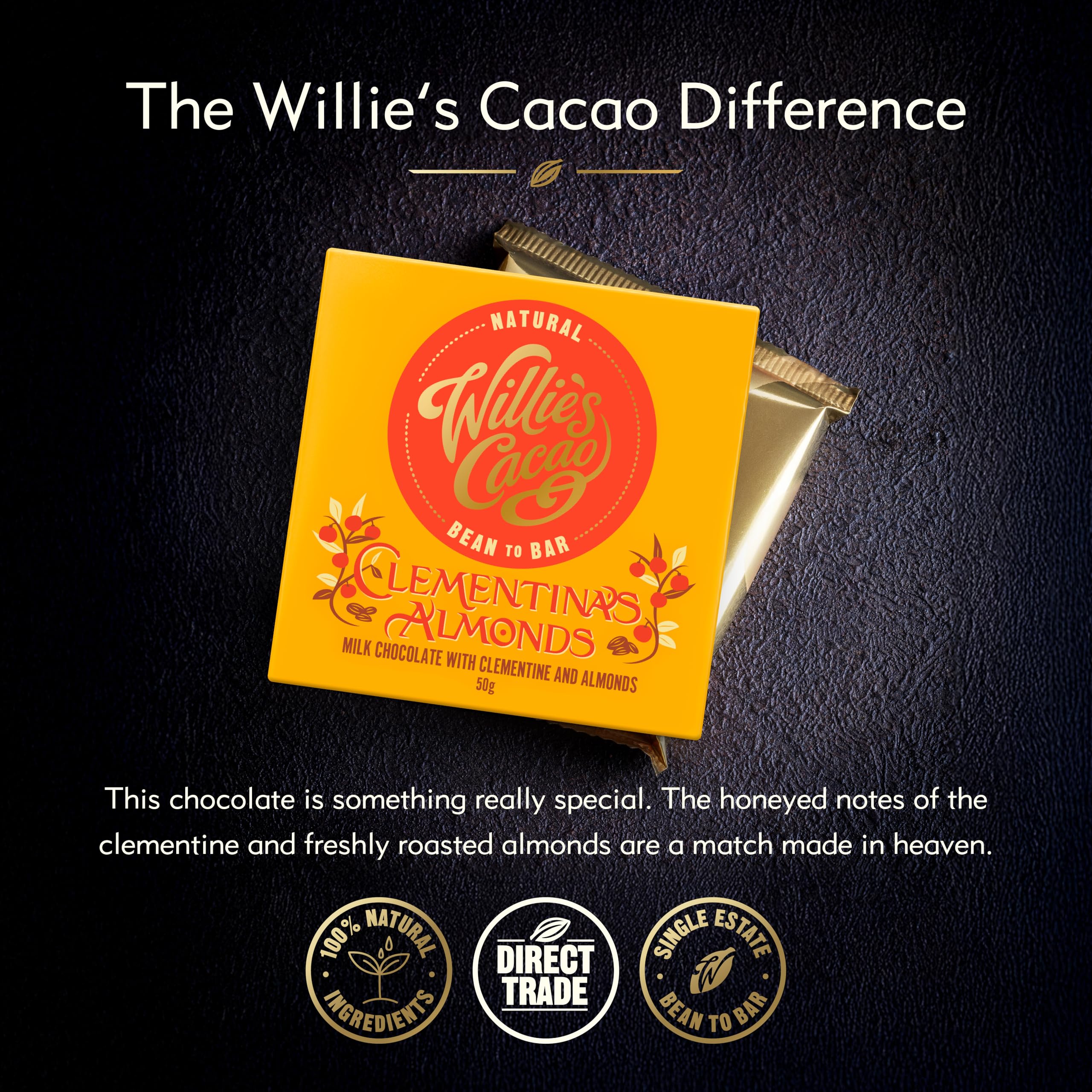 Willie's Cacao Bar - Clementina's Almonds Milk Chocolate with Clementine & Roasted Almond 50g 6