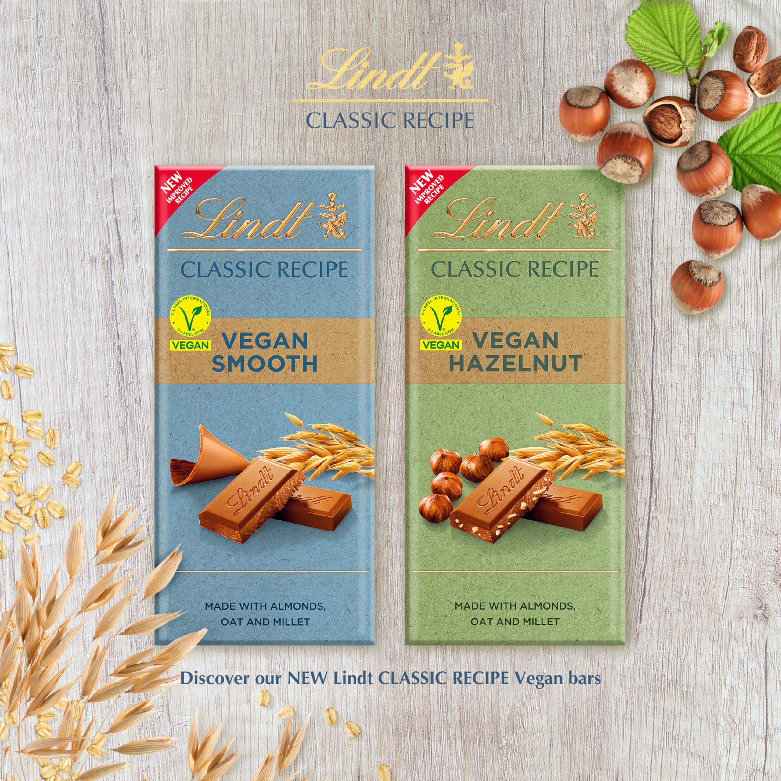 Lindt Vegan Chocolate Bar with Hazelnut, Almond & Oat Drink Powder, 100g 10