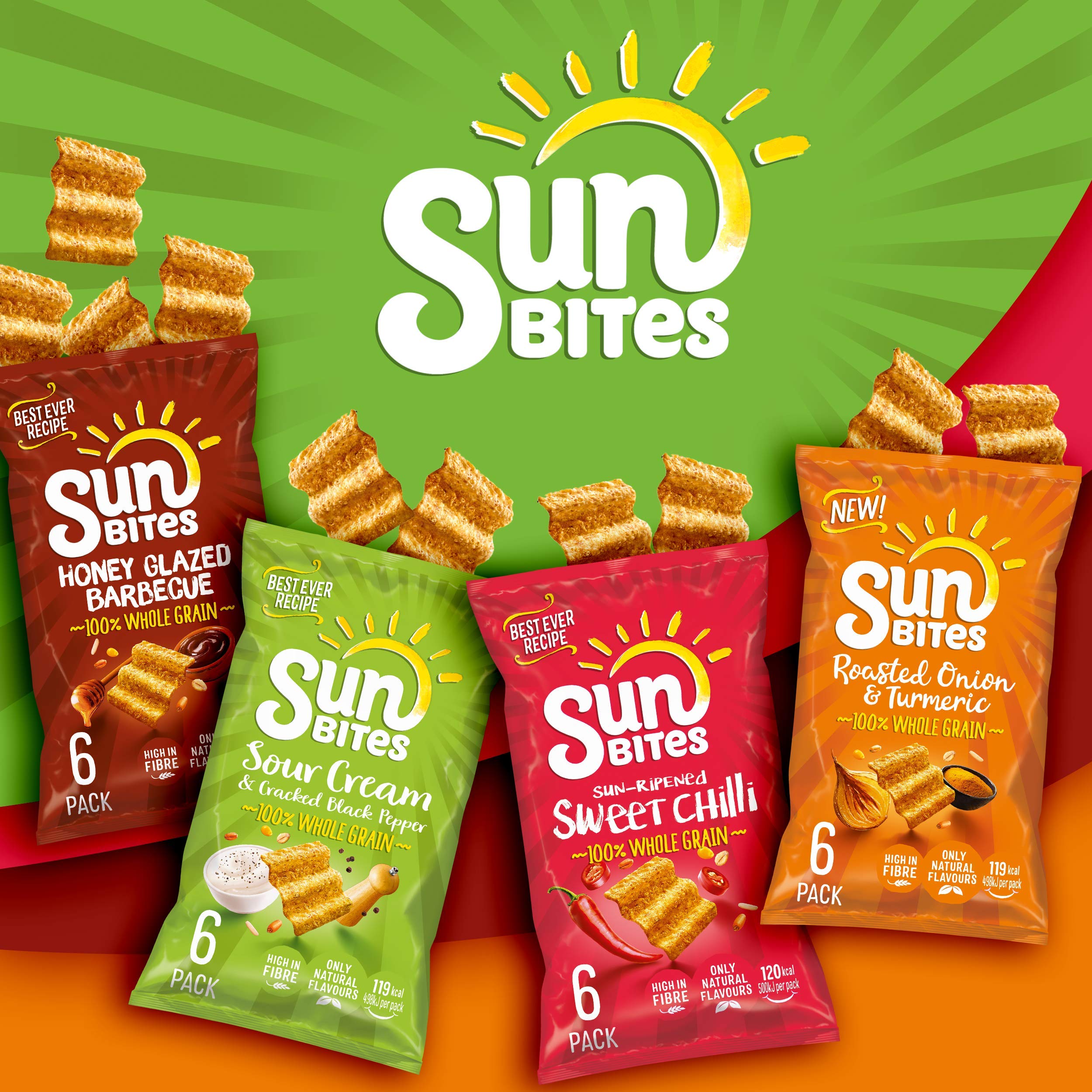 Sunbites Sour Cream & Cracked Black Pepper Wholegrain Snacks, 6x25g Multipack 5