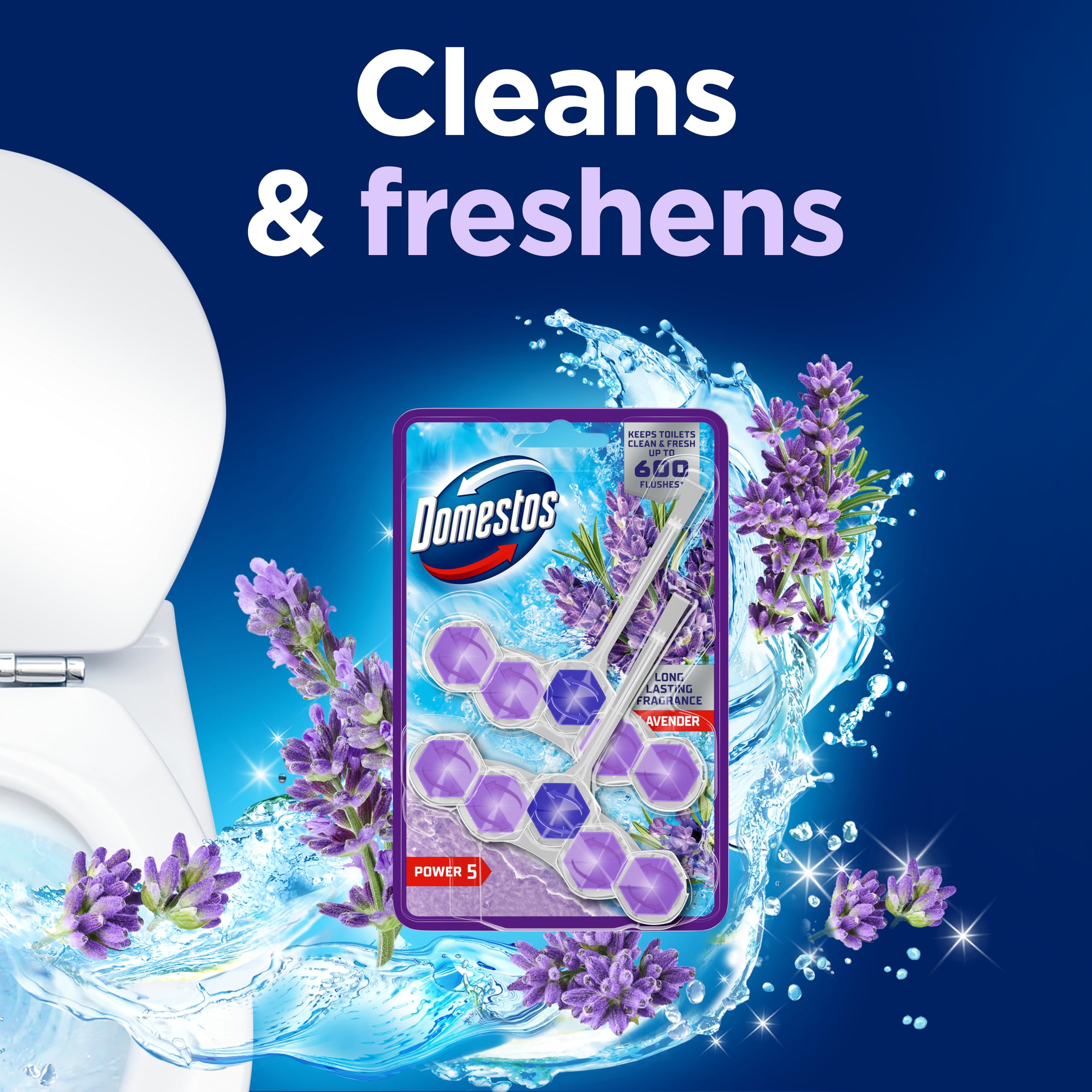 Domestos - Power 5 Lavender Toilet Rim Blocks 2x 50 g 4