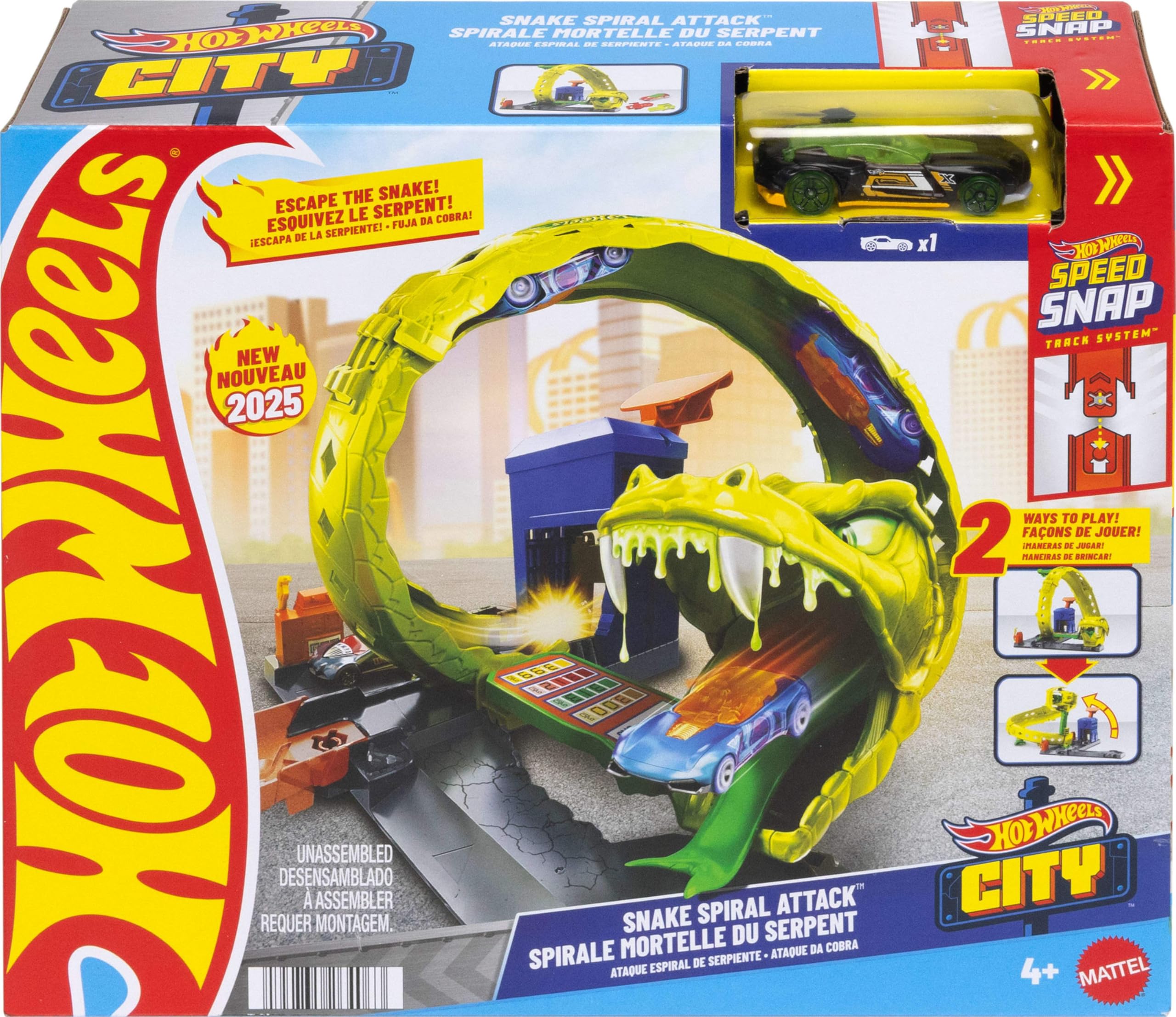 Hot Wheels Snake Spiral Attack Playset - Slithering Snake Race Track with 1:64 Scale Car 12