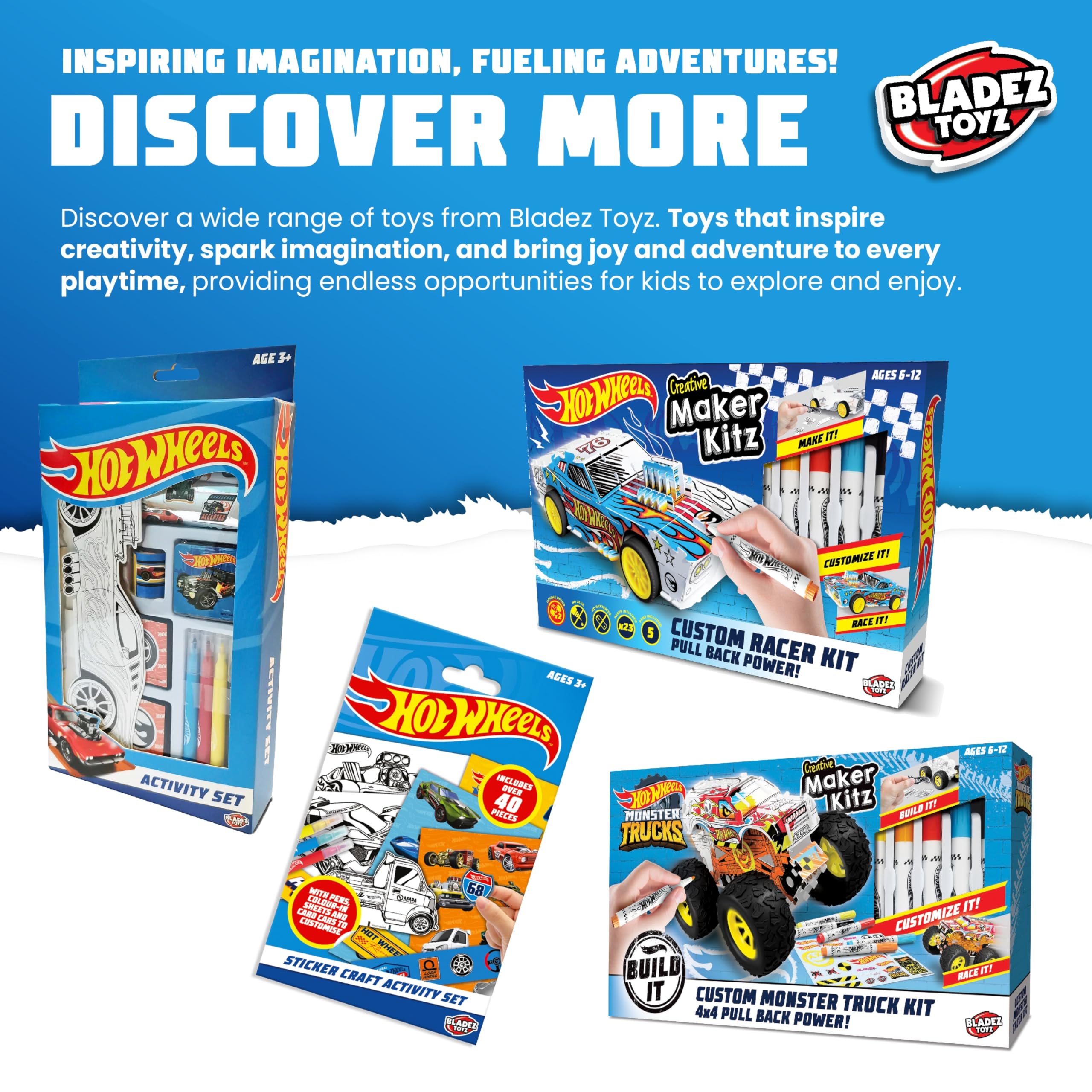 BLADEZ Hot Wheels Activity Set - 150+ Pieces Craft Kit | Customizable Racer | Ages 3+ 7
