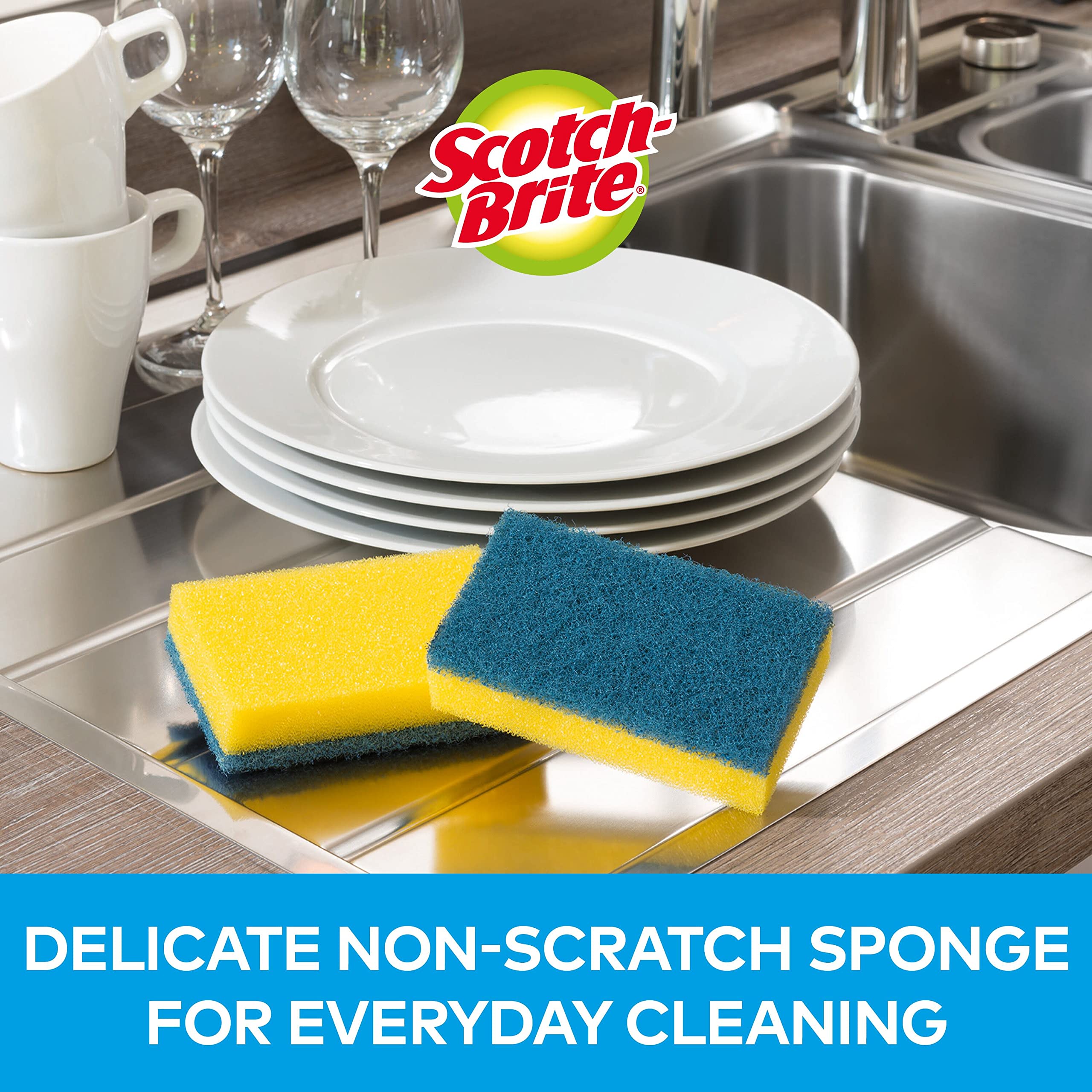 Scotch-Brite Delicate Non-Scratch Scrub Sponge - Protects Cookware & Fingernails | 12 Pack 2