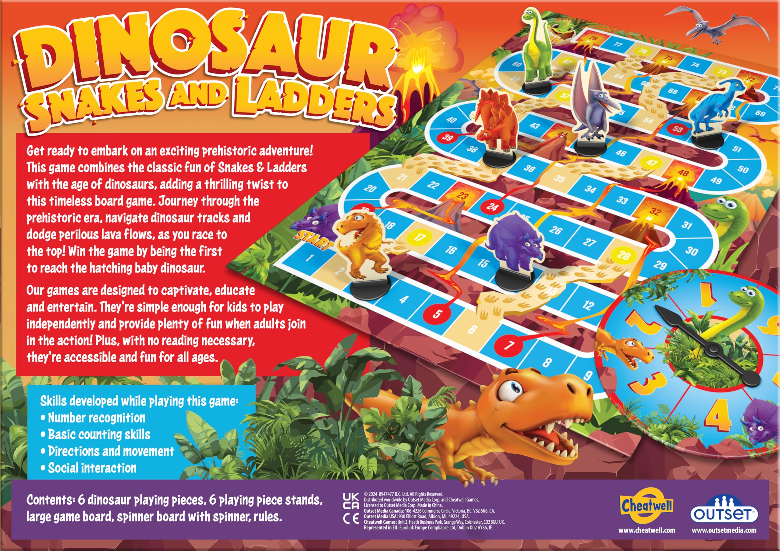 Outset Media Dinosaur Snakes & Ladders Board Game | Ages 3+ | 2-6 Players | No Reading Required 3