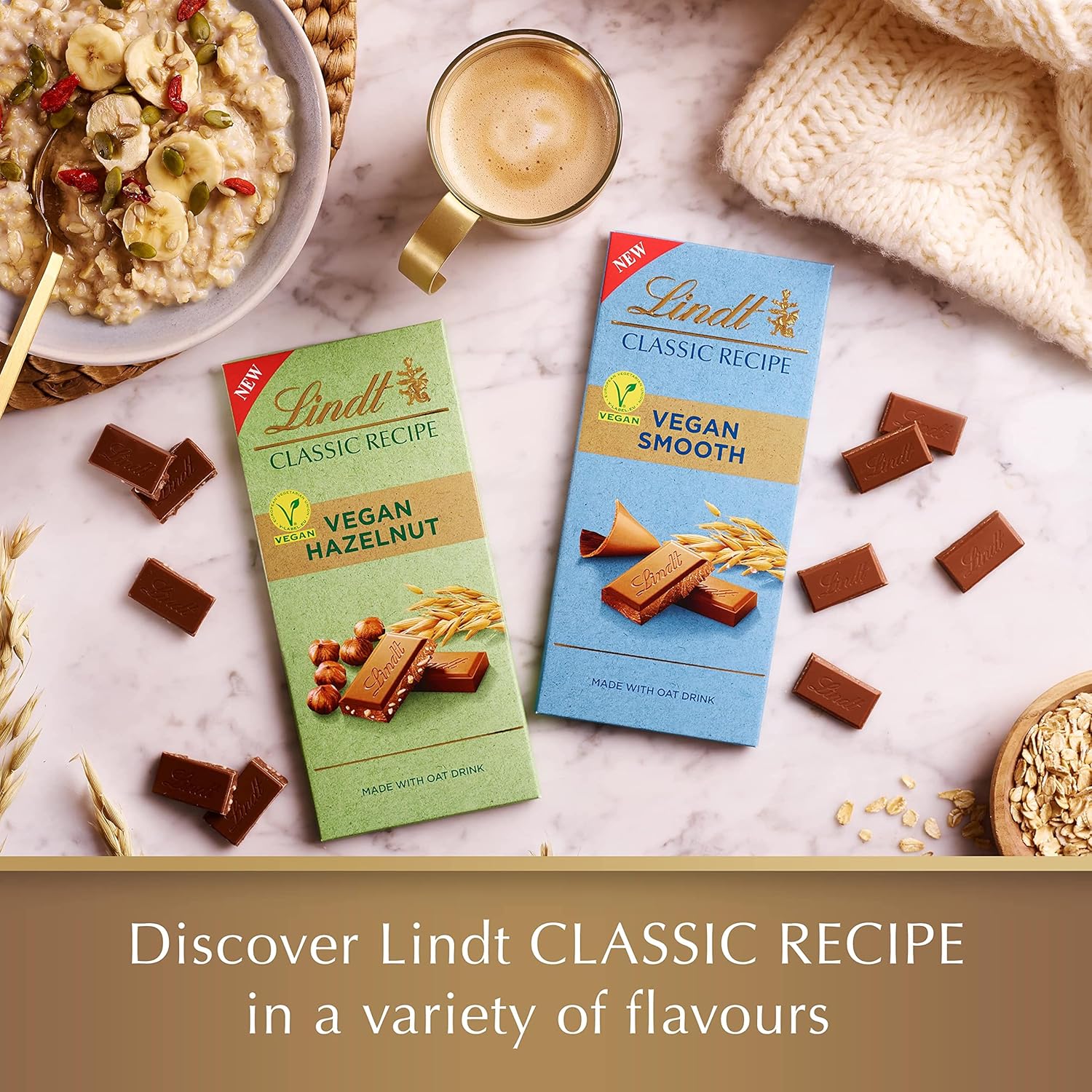 Lindt Vegan Chocolate Bar with Hazelnut, Almond & Oat Drink Powder, 100g 4