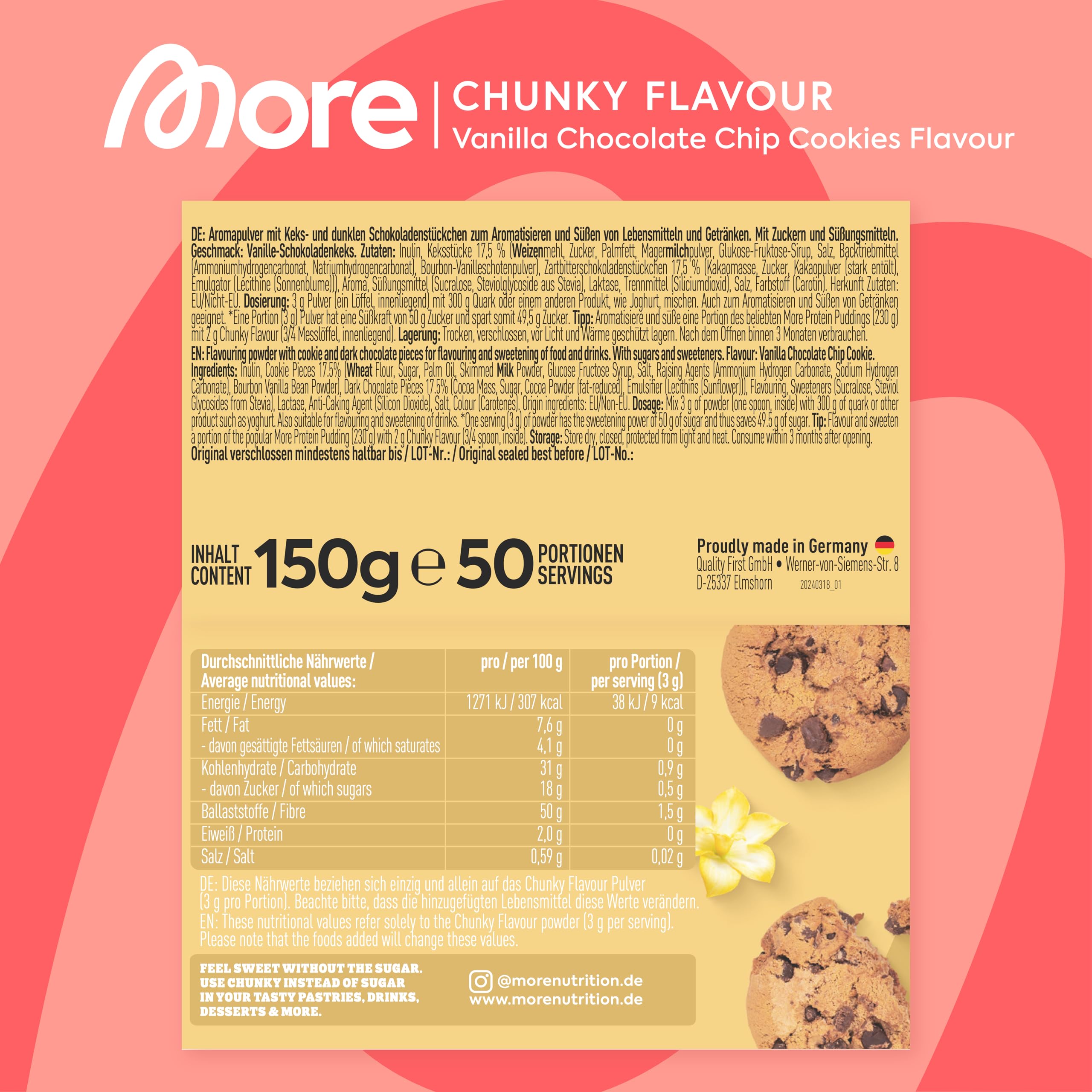 MORE NUTRITION Chunky Flavour Vanilla Chocolate Chip Cookies Powder | 150g