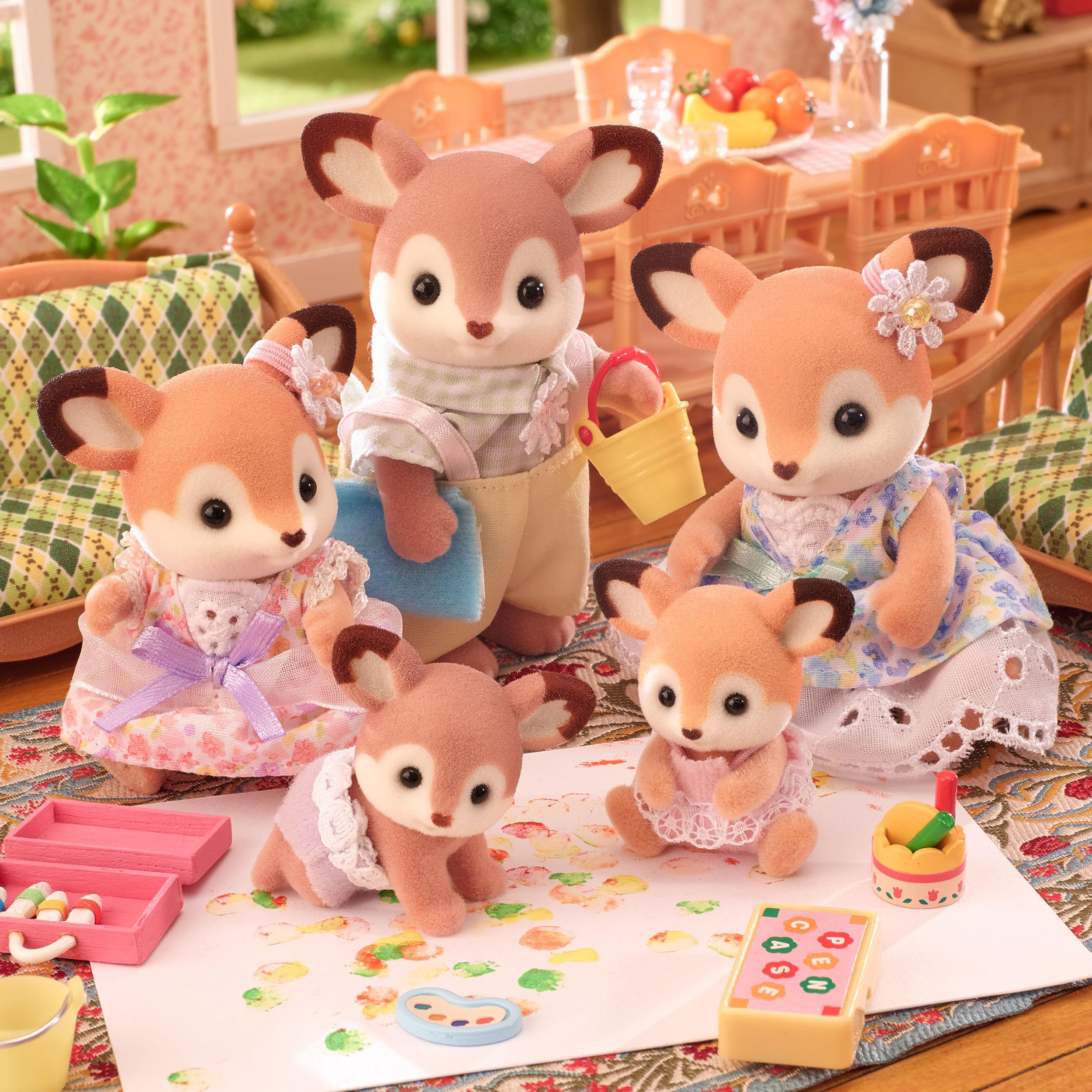 EPOCH Sylvanian Families Deer Twins 5800 with Pushcar | Ages 3+ | Colourful PVC Figures 7