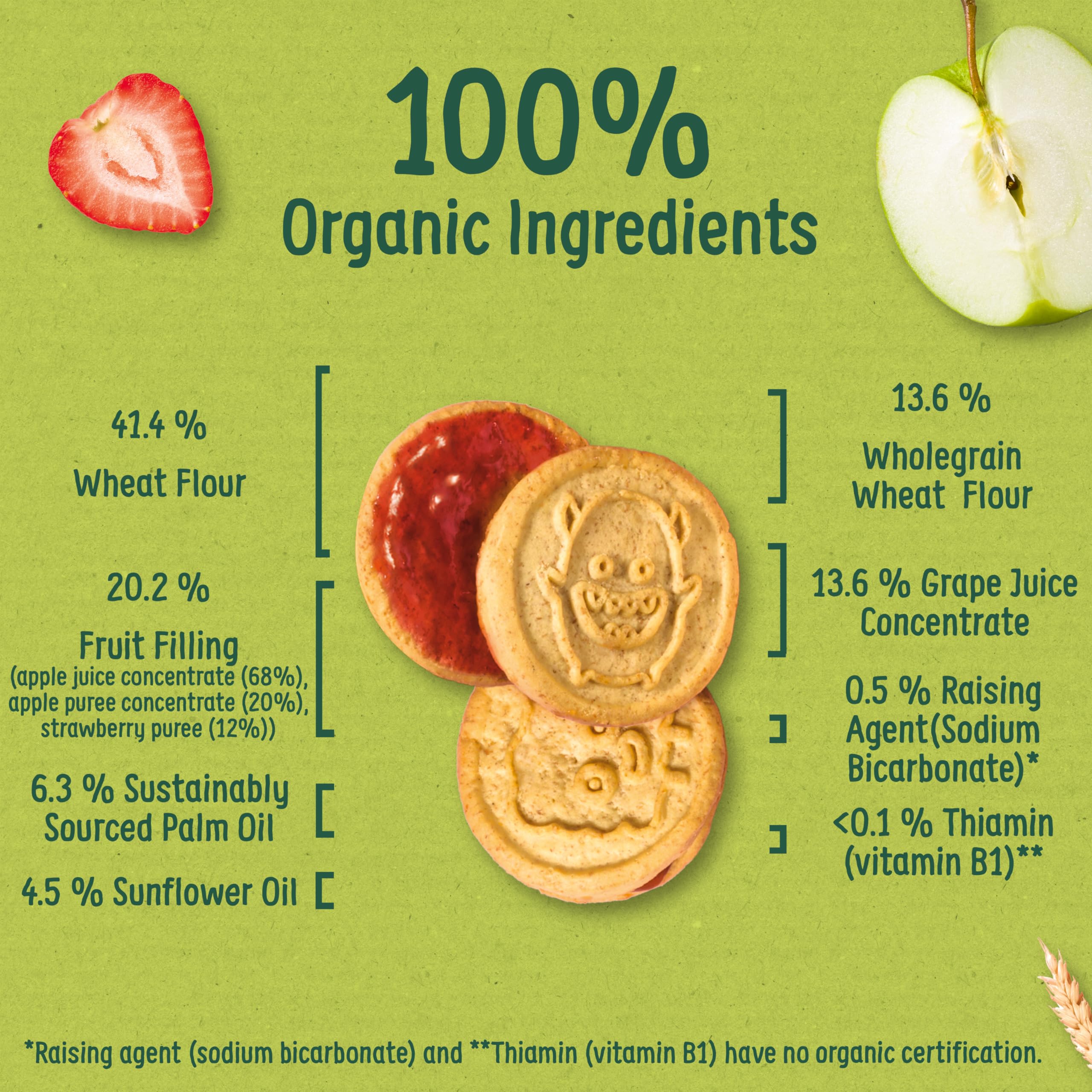 Organix Jammie Monsters Organic Strawberry & Apple Biscuits - Pack of 4 (8x8g)