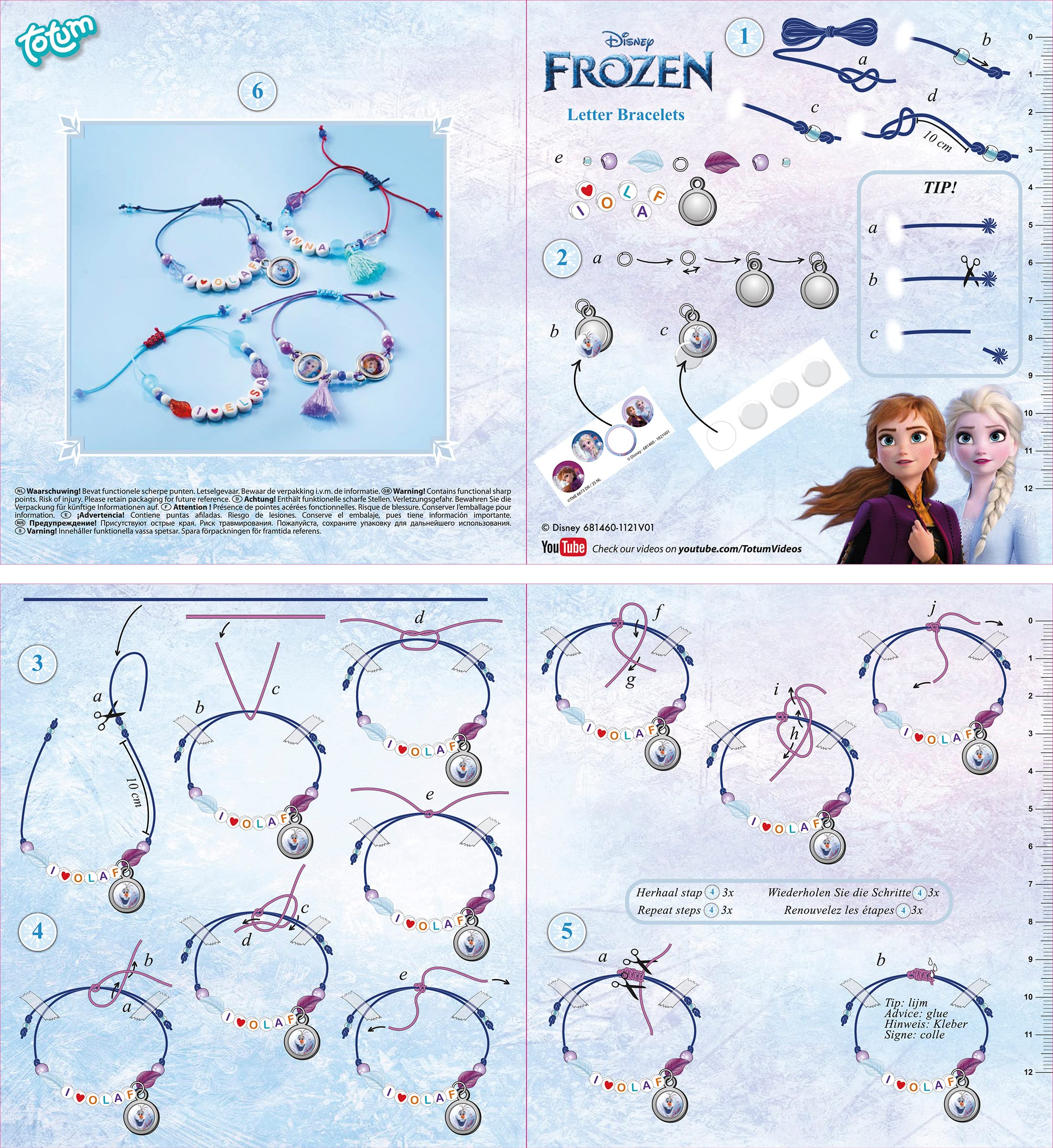Totum Frozen Letter Bracelet Making Kit | Anna, Elsa & Olaf Motifs | Ages 4+ | 681460 9