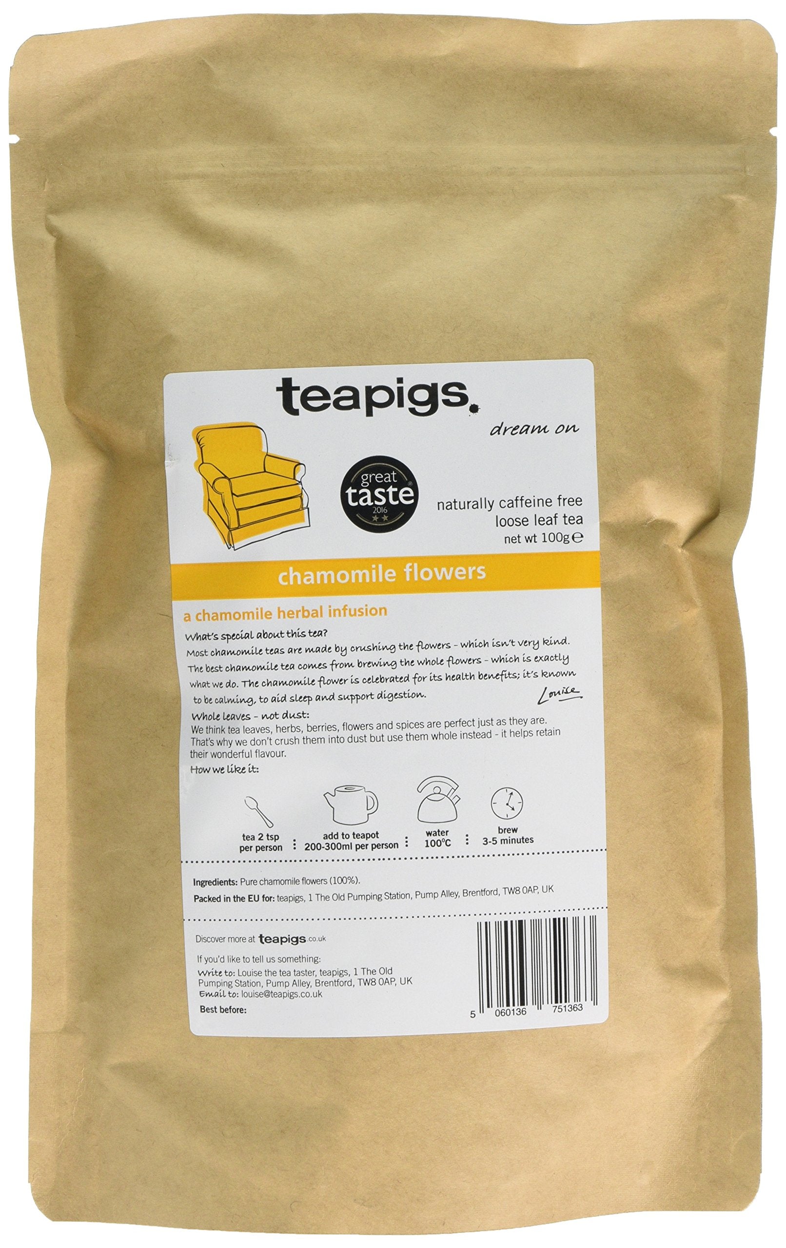 teapigs Chamomile Loose Leaf Herbal Tea - Caffeine-Free for Sleep & Digestion | 100g Pack 1