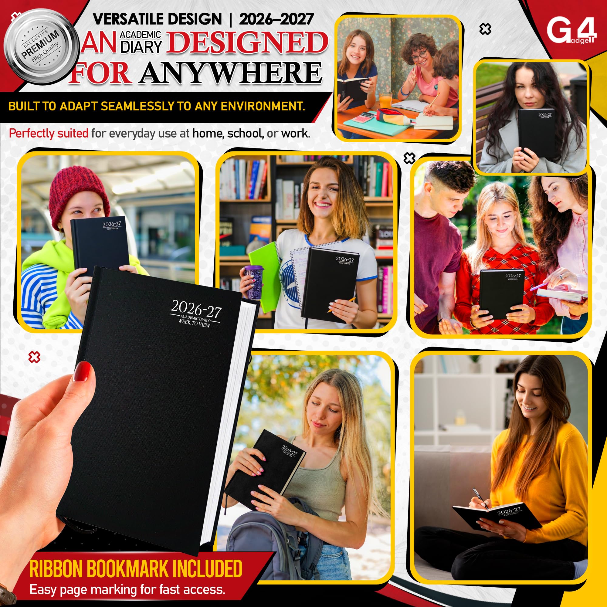 G4GADGET 2026-2027 Academic Diary - A5 Week To View, Black Hardback 5