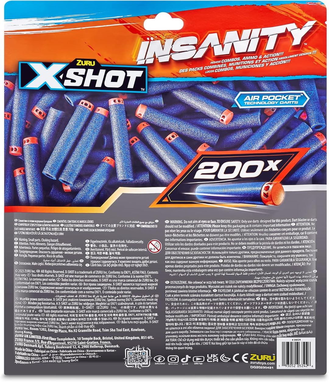 XShot Insanity 200 Dart Refill Pack by ZURU - Air Pocket Technology Darts for XShot and Compatible Foam Blasters