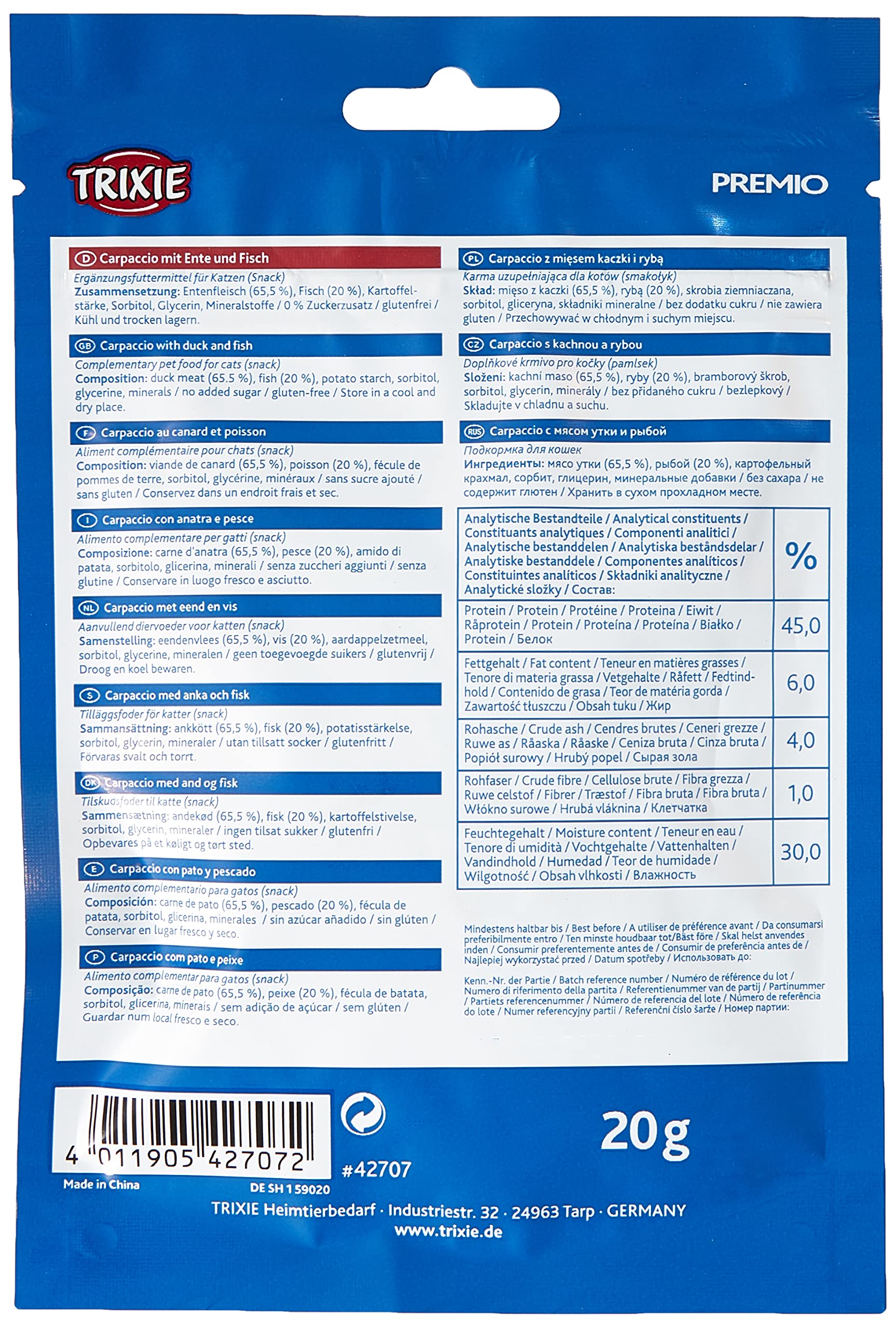 TRIXIE Premio Carpaccio Duck and Fish Cat Snack Wafer | 20g | Gluten-Free, No Added Sugar 2